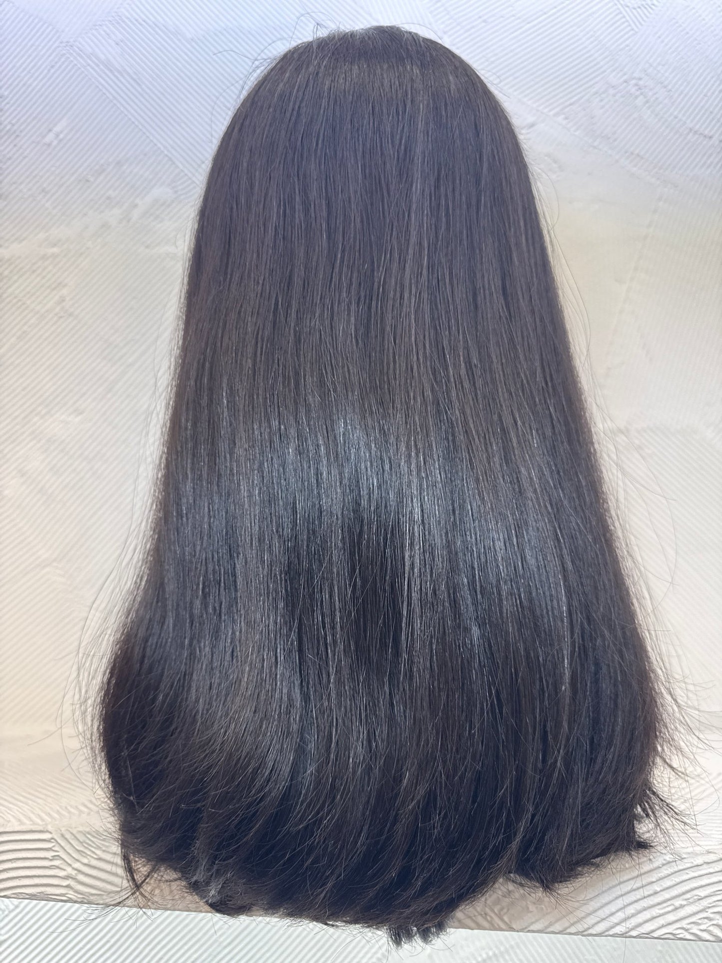 Dark Brown Lace Top Wig, 18 Inch | Straight Human Hair | Medium Cap Human Hair Lace Top Wig | Tallie Wigs Los Angeles