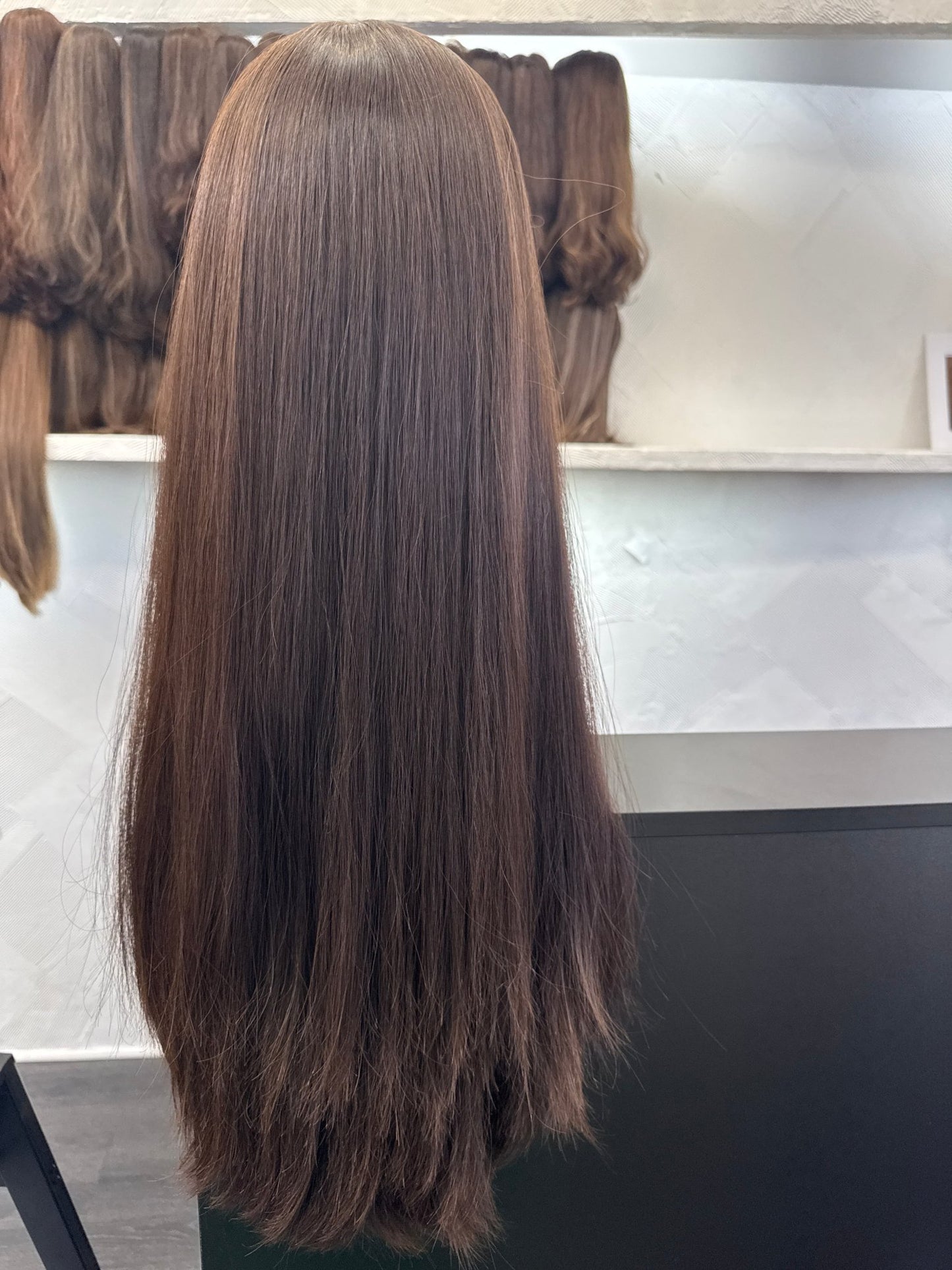 28" Human Hair Silk Top Wig | Dark Brown | Large Cap | Straight Human Hair Silk Top Wig | Tallie Wigs Los Angeles