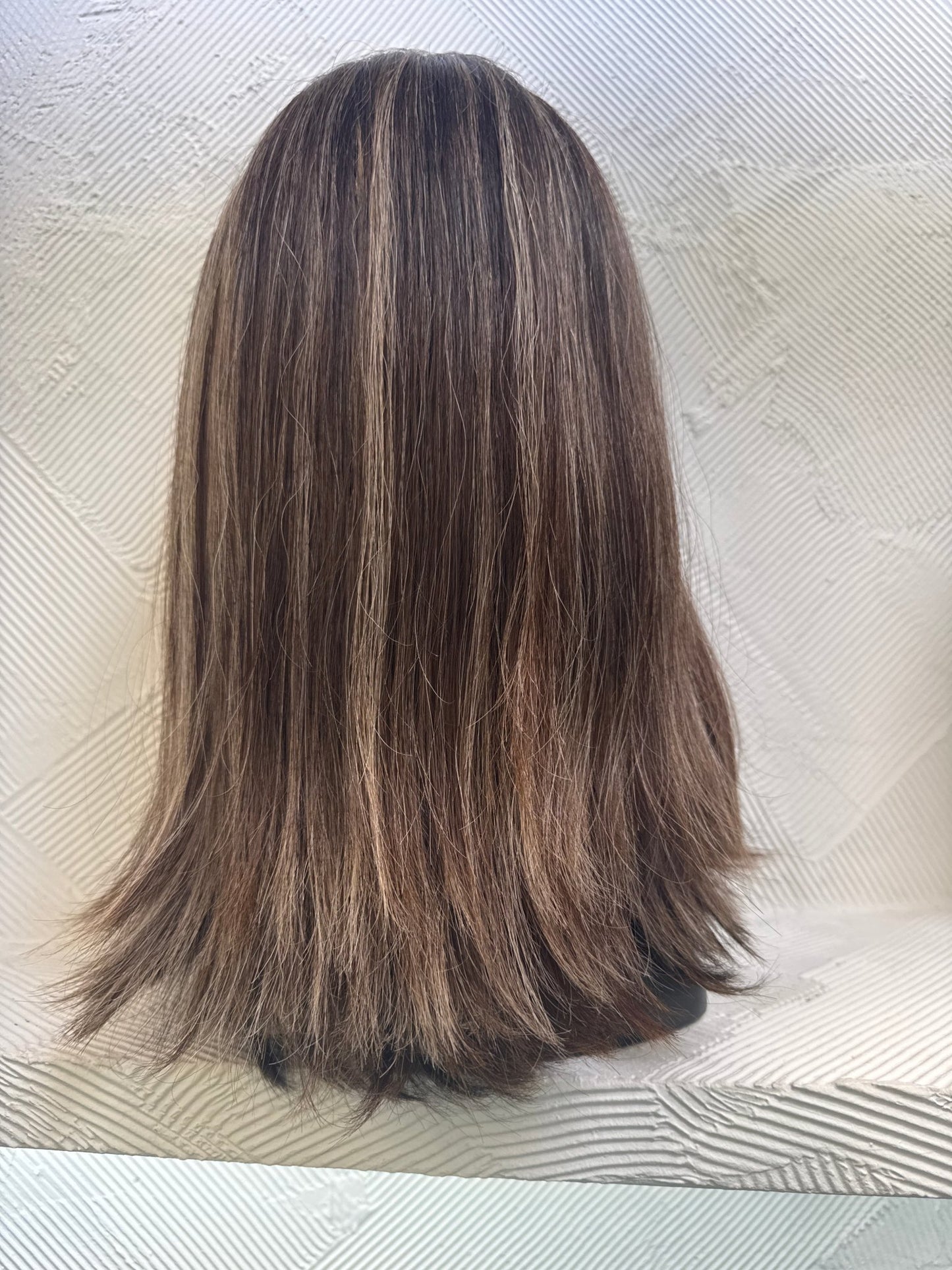 Dark Brown, Chestnut & Golden Blonde Lace Top Wig, 17 Inch | Straight | Medium Cap Human Hair Lace Top Wig | Tallie Wigs Los Angeles