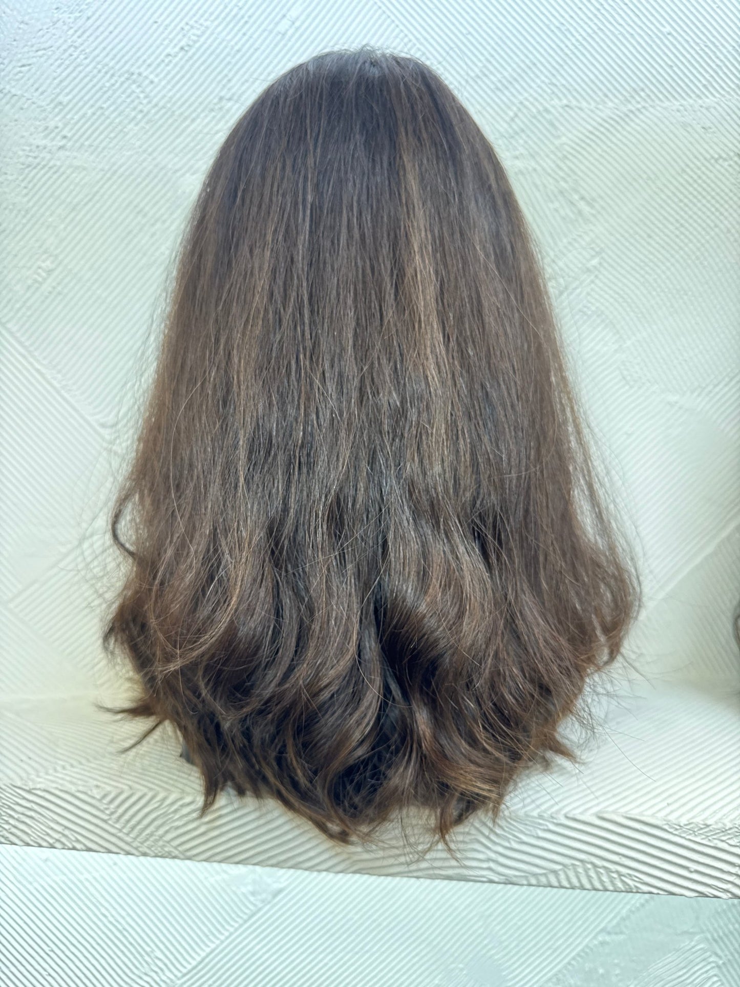 Dark Brown & Chestnut Lace Top Wig, 18 Inch | Wavy Human Hair | Medium Cap Human Hair Lace Top Wig | Tallie Wigs Los Angeles