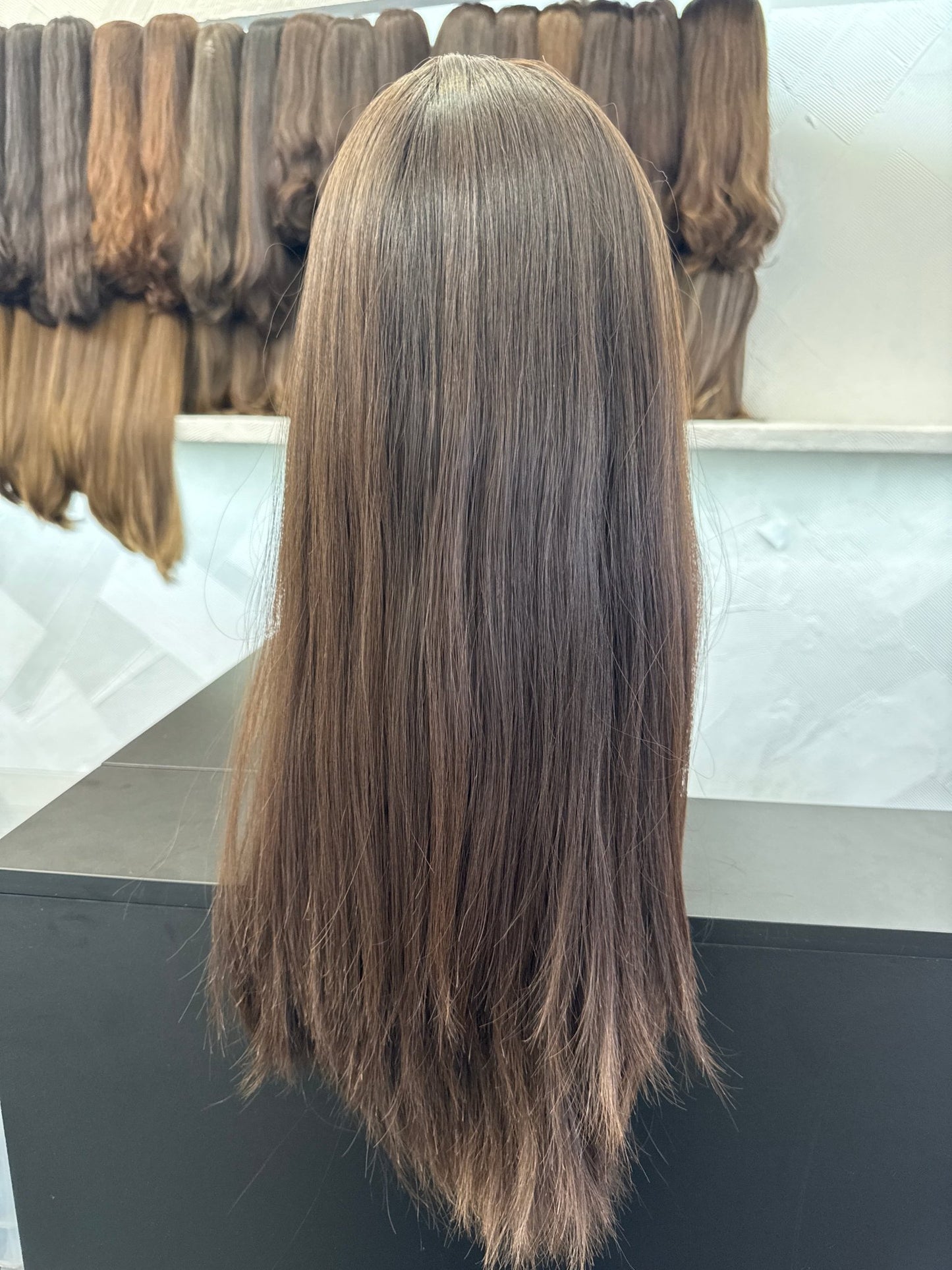 26" Human Hair Silk Top Wig | Medium Brown | Large Cap | Straight Human Hair Silk Top Wig | Tallie Wigs Los Angeles