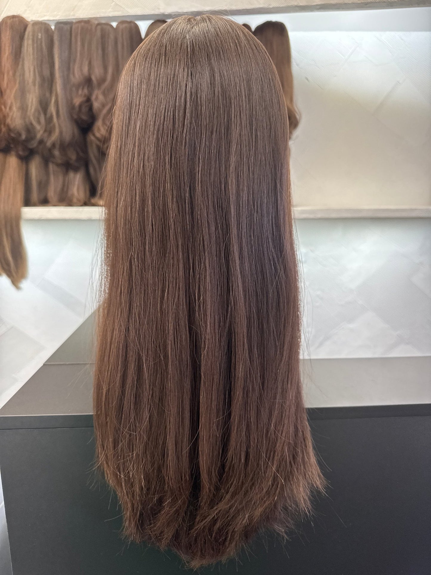 24" Human Hair Silk Top Wig | Medium Brown | Large Cap | Straight Human Hair Silk Top Wig | Tallie Wigs Los Angeles
