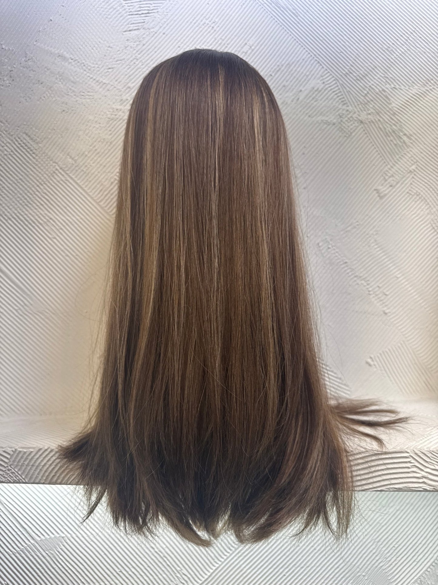 20" Human Hair Lace Top Wig | Chestnut Brown + Light Brown + Light Ash Blonde | Medium Cap | Straight Human Hair Lace Top Wig | Tallie Wigs Los Angeles