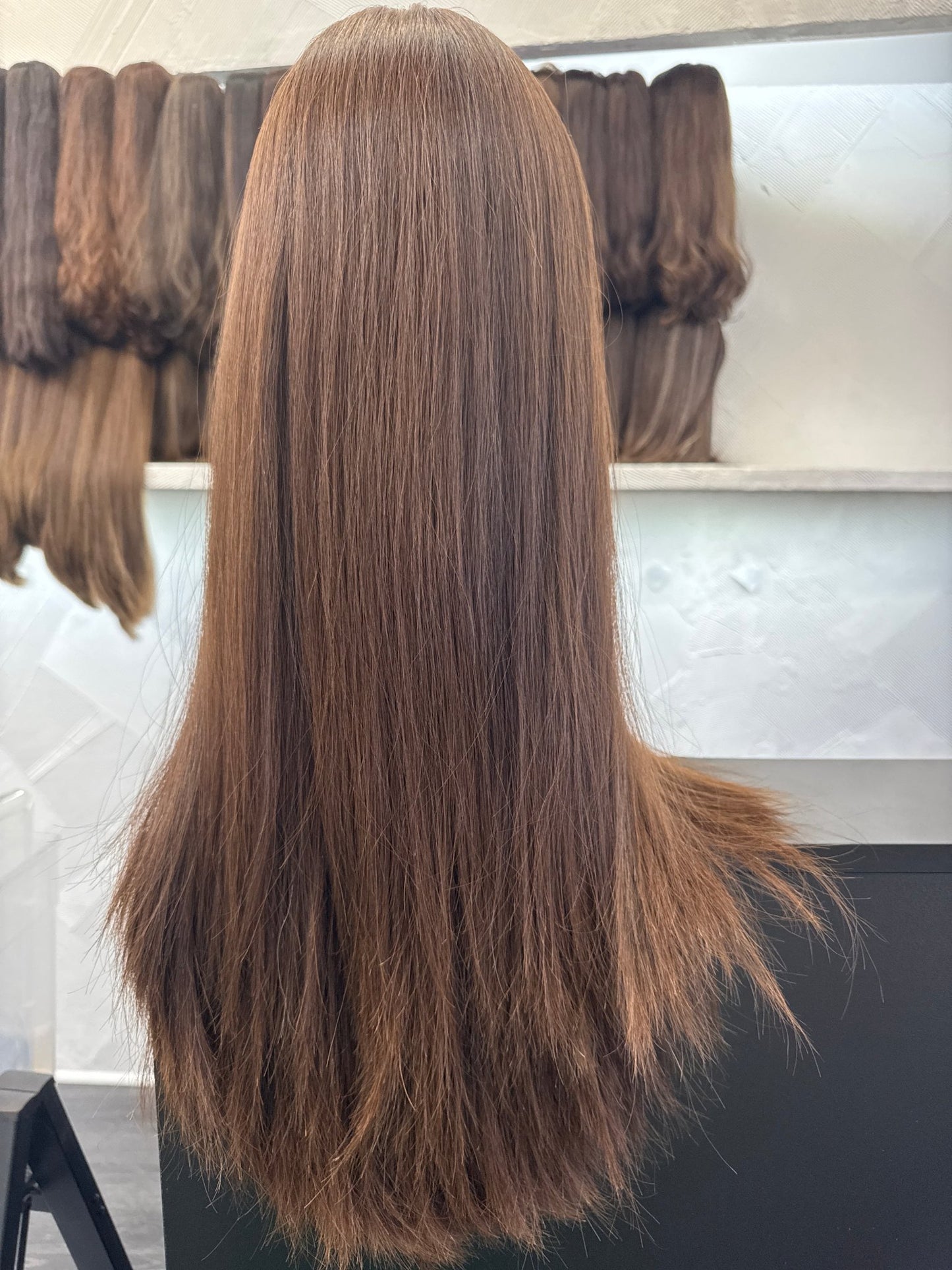 27" Human Hair Silk Top Wig | Chestnut Brown + Medium Blonde Brown + Light Brown | Large Cap | Straight Human Hair Silk Top Wig | Tallie Wigs Los Angeles