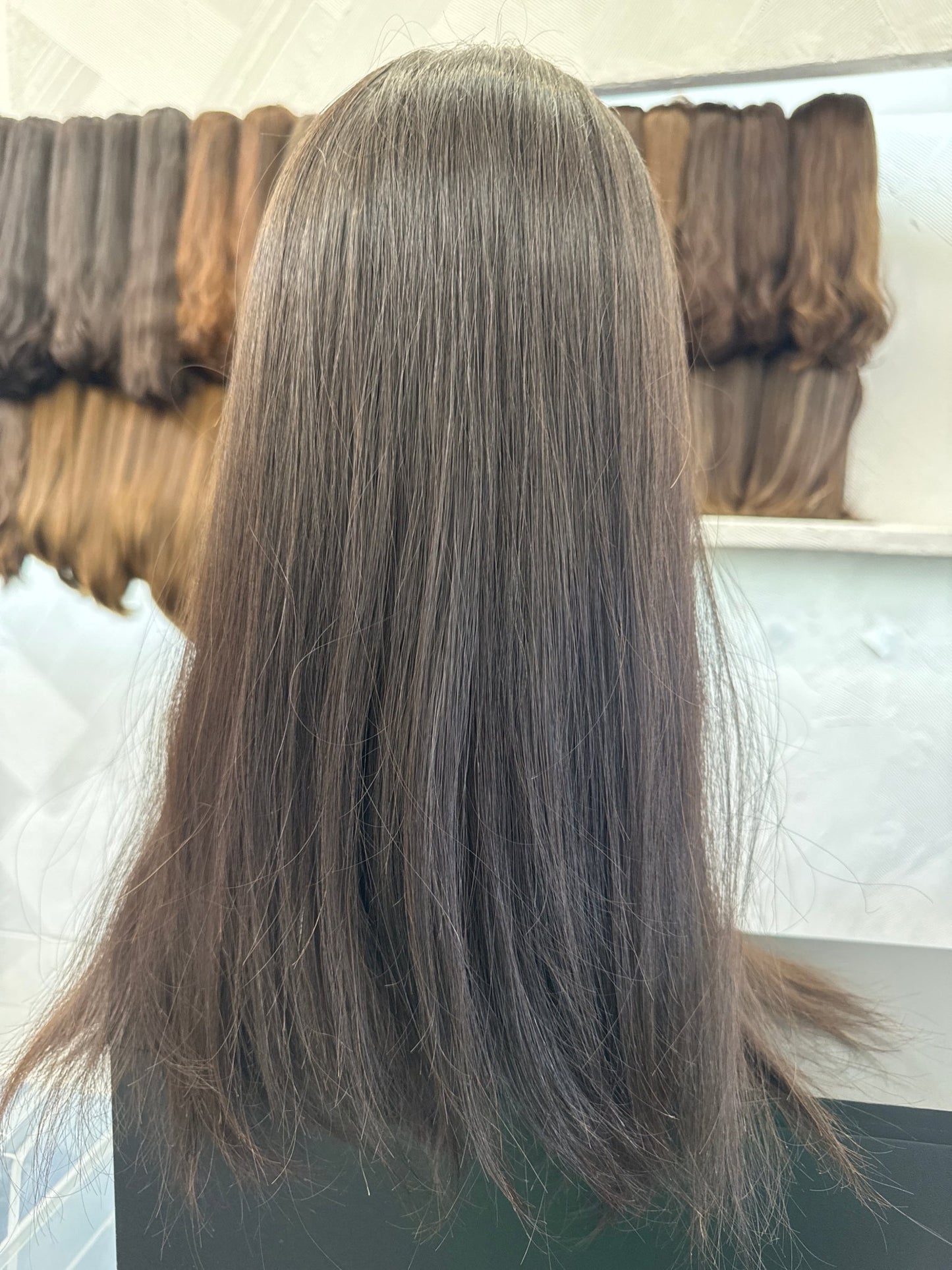 20 Inch Dark Brown Lace Top Wig | Straight, Medium Cap Human Hair Lace Top Wig | Tallie Wigs Los Angeles