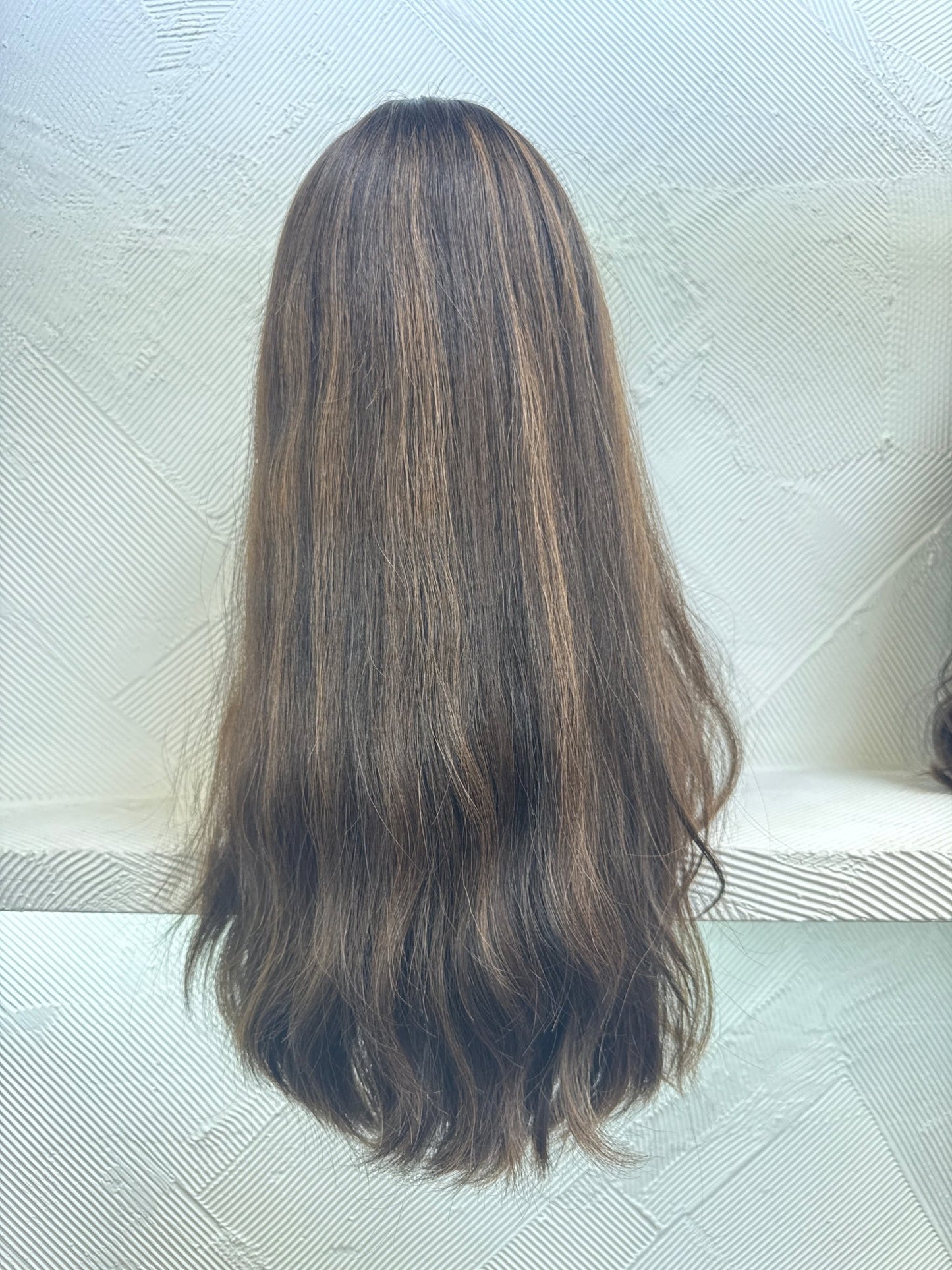 22" Human Hair Lace Top Wig | Jet Black + Dark Brown + Medium Blonde Brown | Medium Cap | Straight Human Hair Lace Top Wig | Tallie Wigs Los Angeles