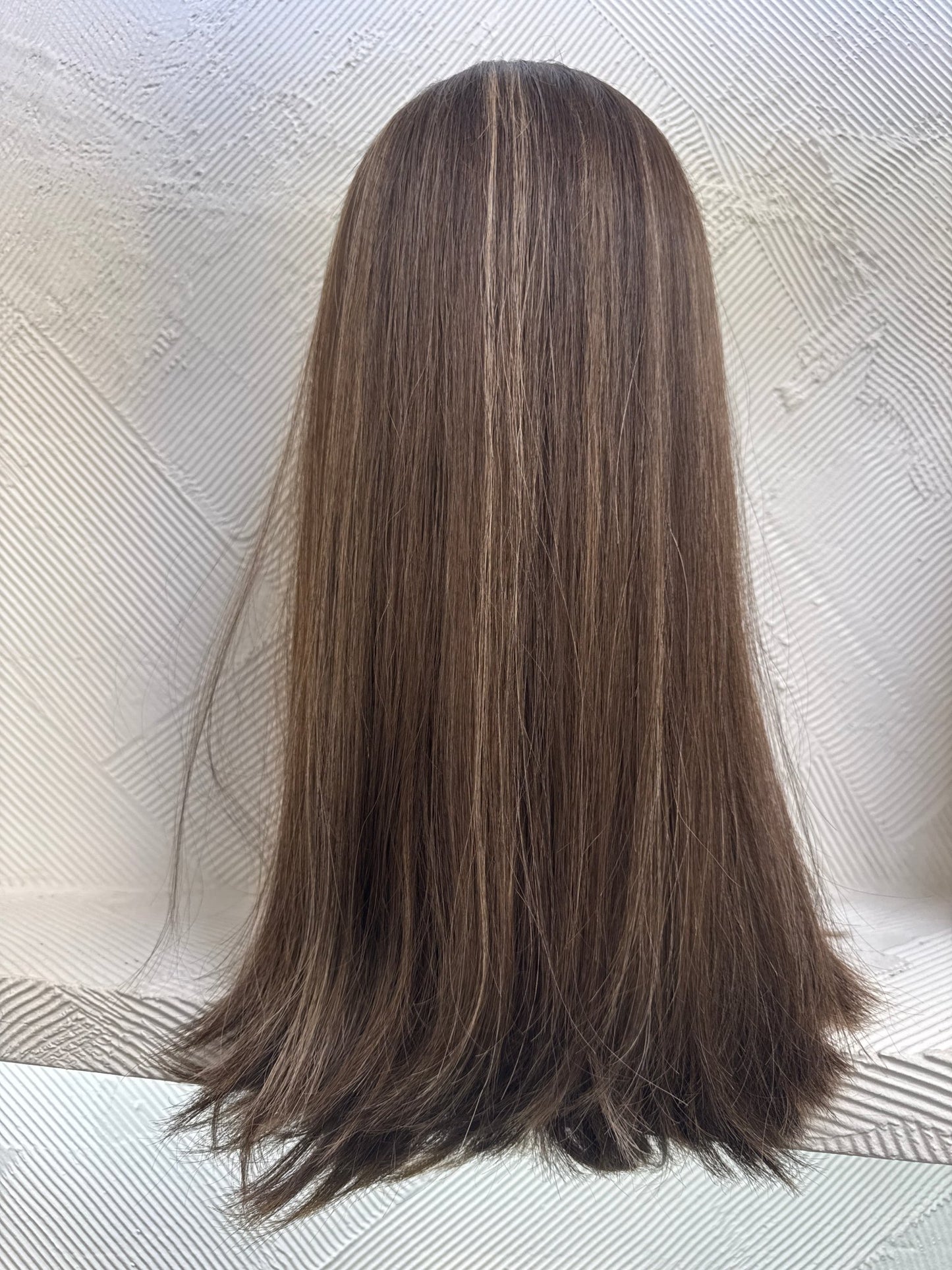 20" Human Hair Lace Top Wig | Medium Brown + Dark Blonde Brown + Light Golden Brown | Medium Cap | Straight Human Hair Lace Top Wig | Tallie Wigs Los Angeles