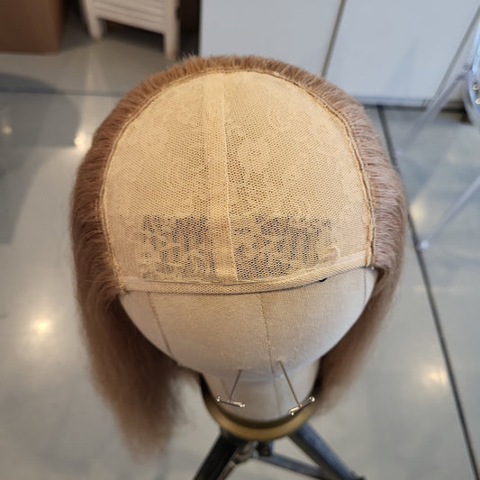 24" Human Hair Hat Fall Wig | Chestnut Brown and Golden Blonde | Medium Cap Human Hair Hair Care | Tallie Wigs Los Angeles