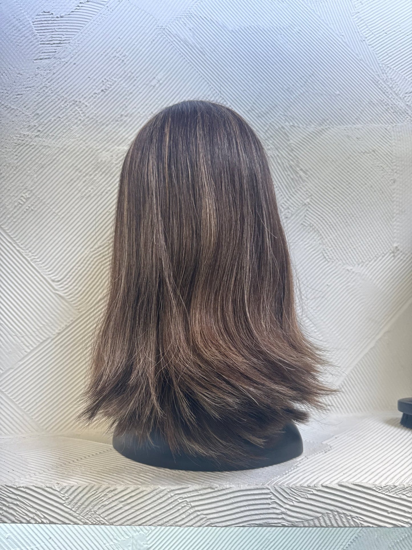 16" Human Hair Lace Top Wig | Dark Brown + Chestnut Brown + Golden Blonde | Medium Cap | Straight Human Hair Lace Top Wig | Tallie Wigs Los Angeles