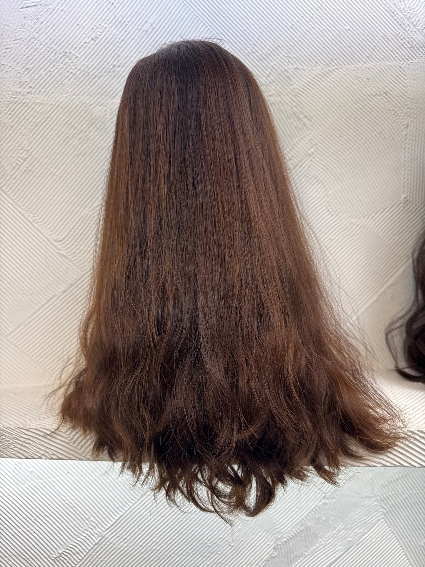 20" Human Hair Lace Top Wig | Chestnut Brown | Medium Cap | Slightly Wavy Human Hair Lace Top Wig | Tallie Wigs Los Angeles