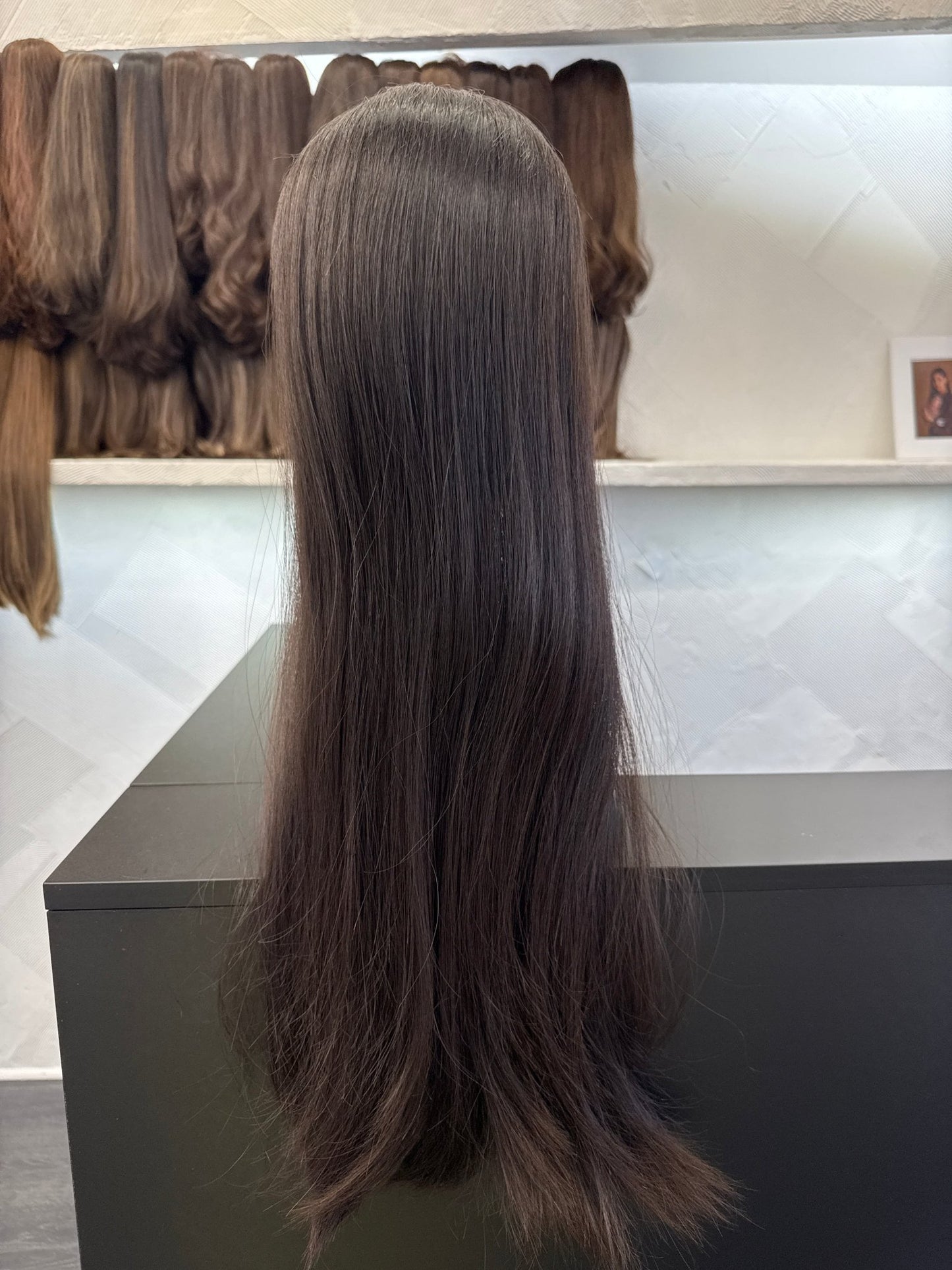 28" Human Hair Topper | Dark Brown | One Size Cap | Straight Human Hair Topper | Tallie Wigs Los Angeles