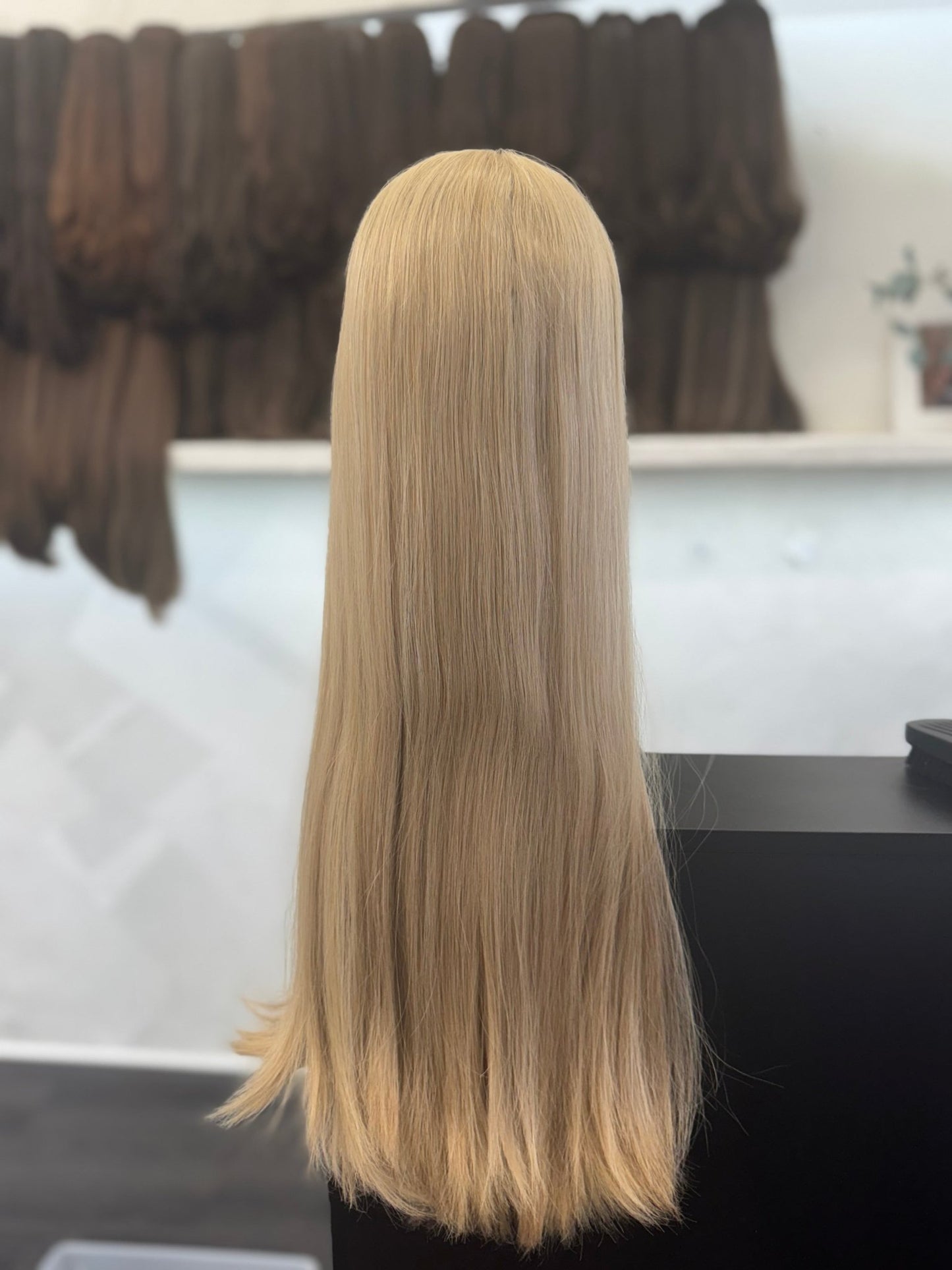 Golden Yellow & Blonde Lace Top Wig, 26 Inch | Straight, Medium Cap Human Hair Lace Top Wig | Tallie Wigs Los Angeles