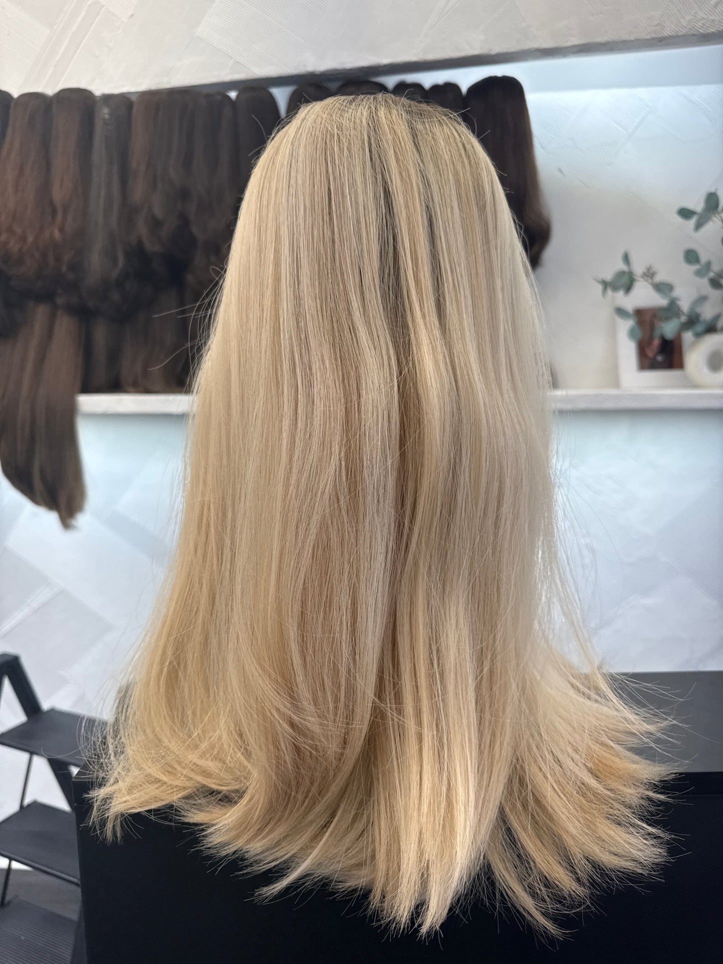 20 Inch Butter Blonde & Light Golden Brown Lace Top Wig | Straight, Medium Cap Human Hair Lace Top Wig | Tallie Wigs Los Angeles