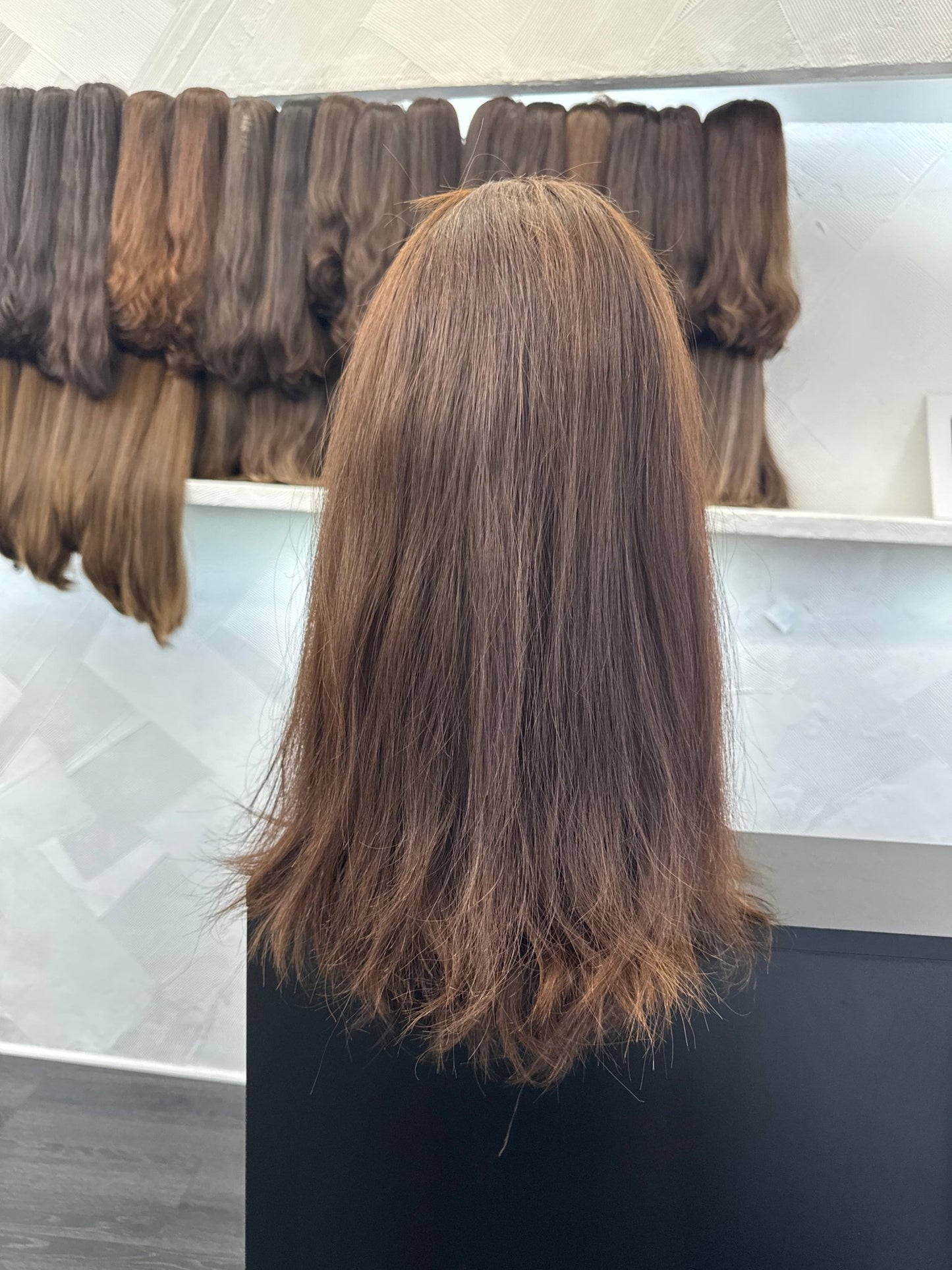 Chestnut Brown Lace Top Wig, 22 Inch | Straight, Large Cap Human Hair Lace Top Wig | Tallie Wigs Los Angeles
