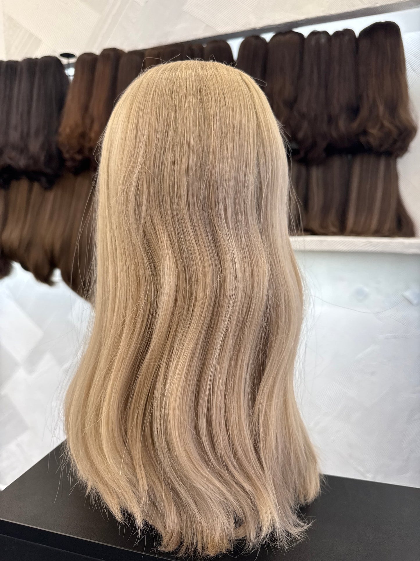 Tallie's Custom Chestnut Blend Wig, 19 Inch | Straight Human Hair | Medium Cap Human Hair Lace Top Wig | Tallie Wigs Los Angeles