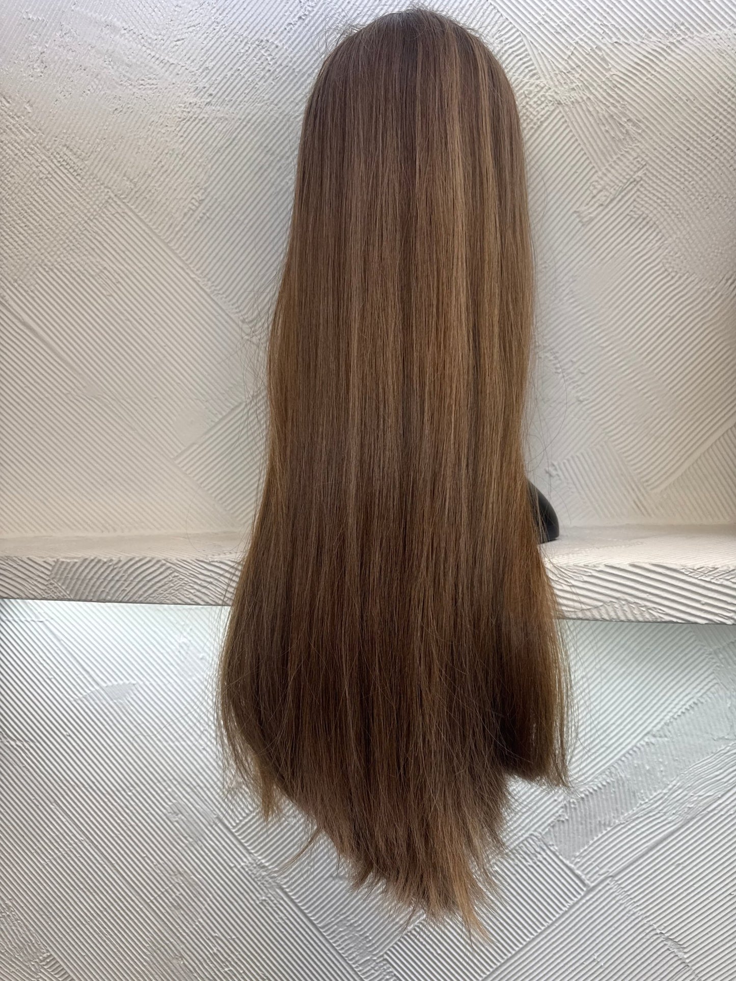 26" Human Hair Lace Top Wig | Medium Blonde Brown + Light Golden Brown + Light Ash Blonde | Medium Cap | Straight Human Hair Lace Top Wig | Tallie Wigs Los Angeles