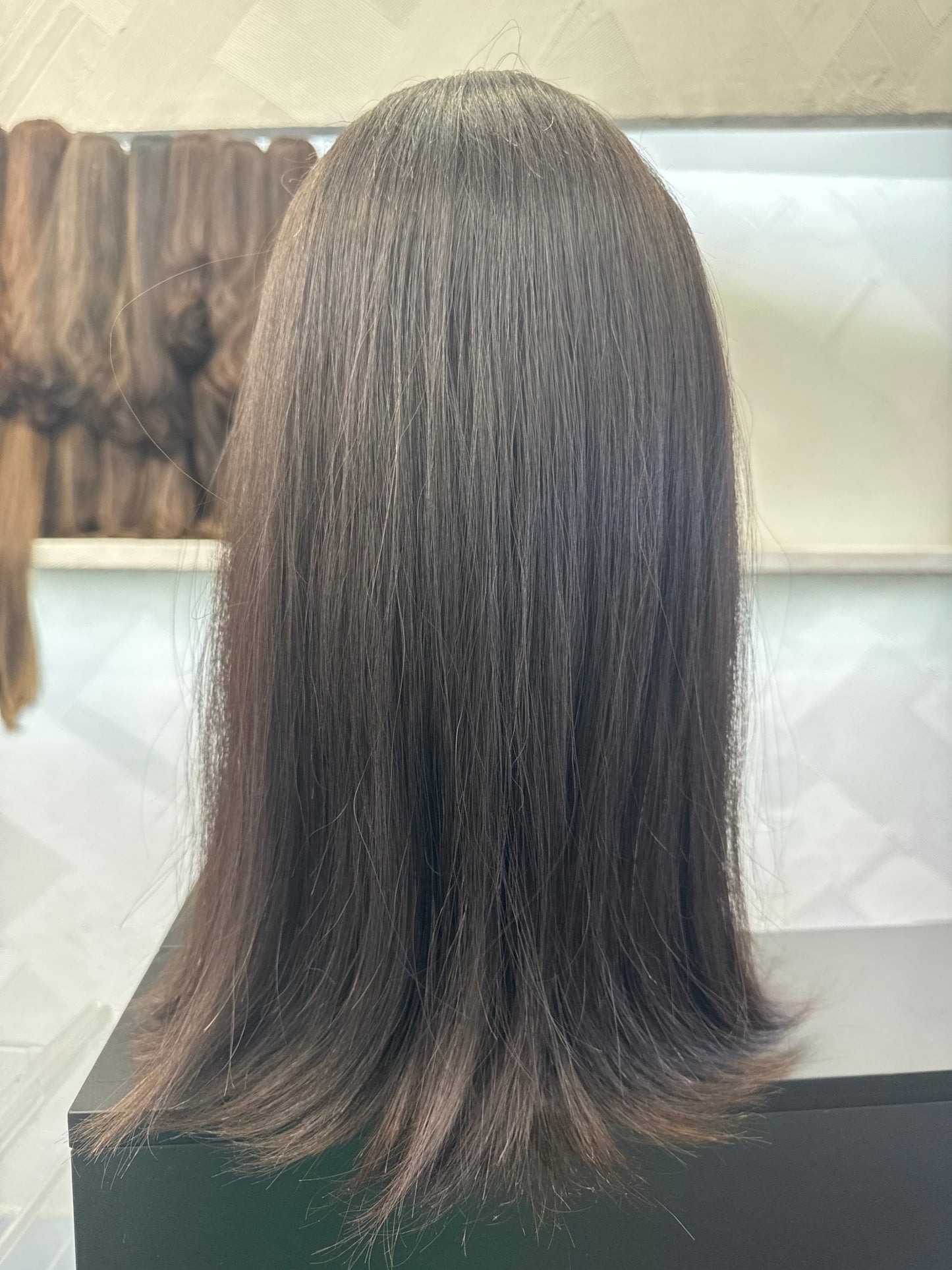 18" Human Hair Lace Top Wig | Dark Brown | Medium Cap | Straight Human Hair Lace Top Wig | Tallie Wigs Los Angeles