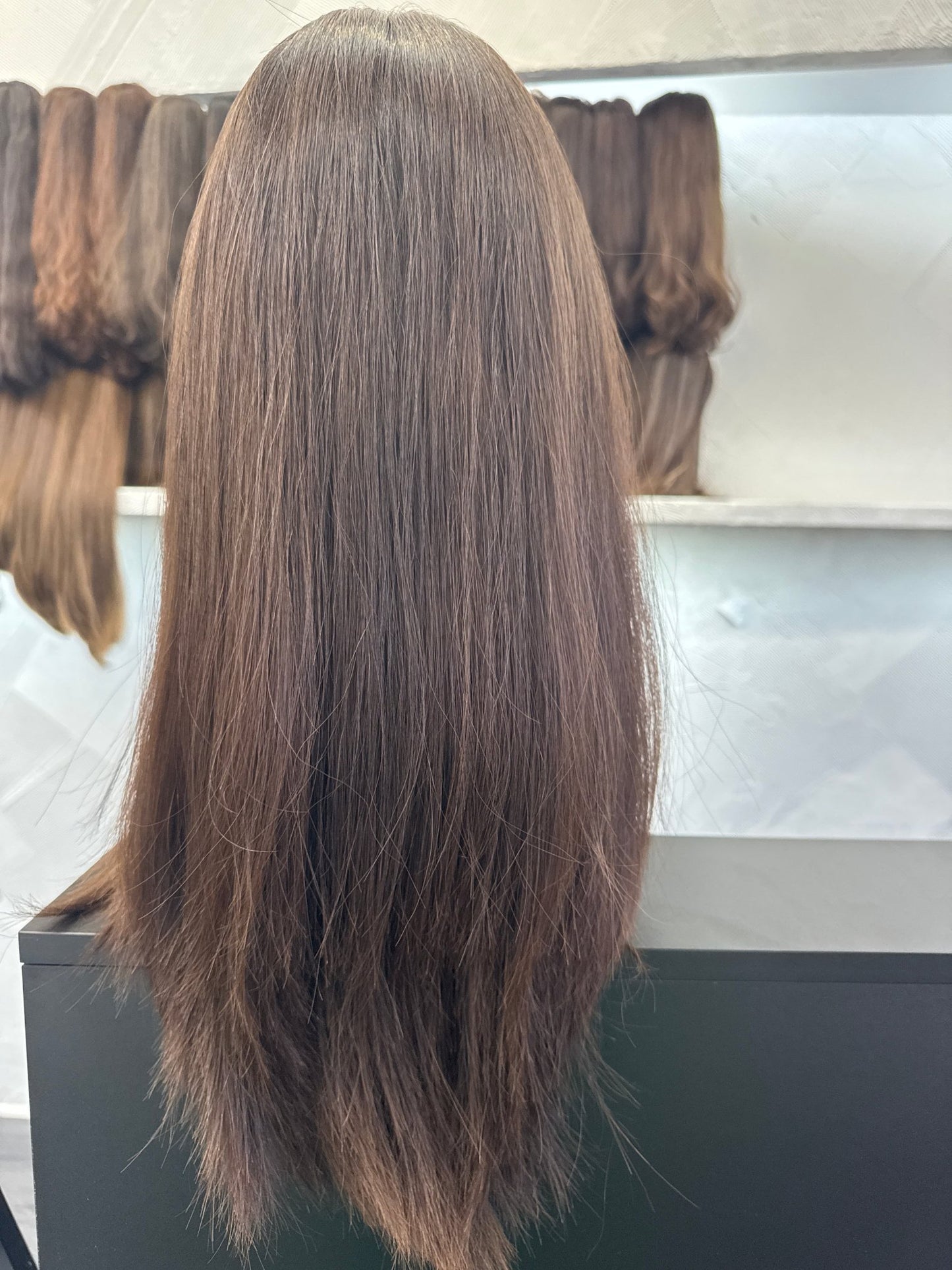 23" Human Hair Silk Top Wig | Dark Brown | Medium Cap | Straight Human Hair Silk Top Wig | Tallie Wigs Los Angeles