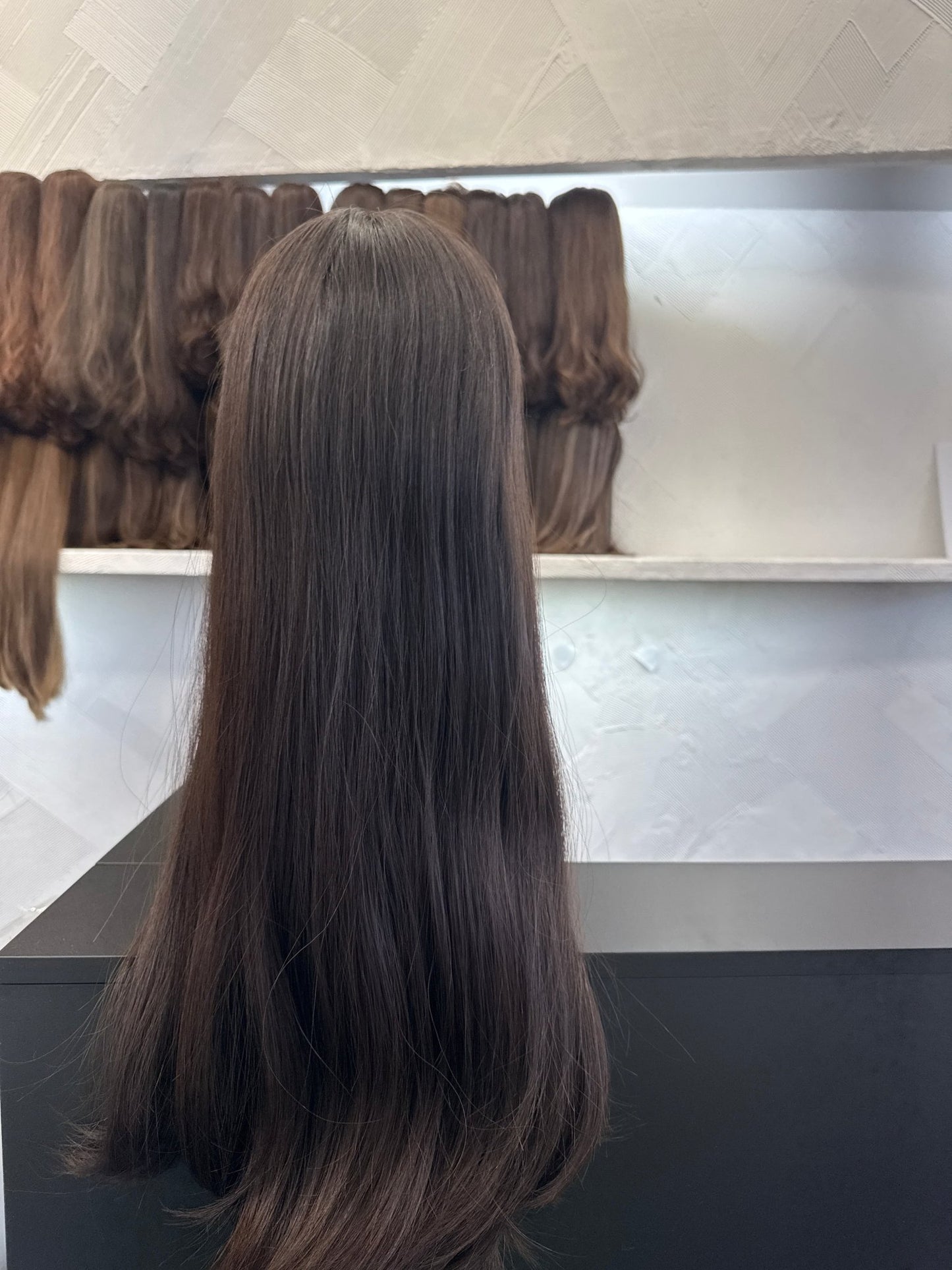 24" Human Hair Lace Top Wig | Dark Brown | Medium Cap | Straight Human Hair Lace Top Wig | Tallie Wigs Los Angeles