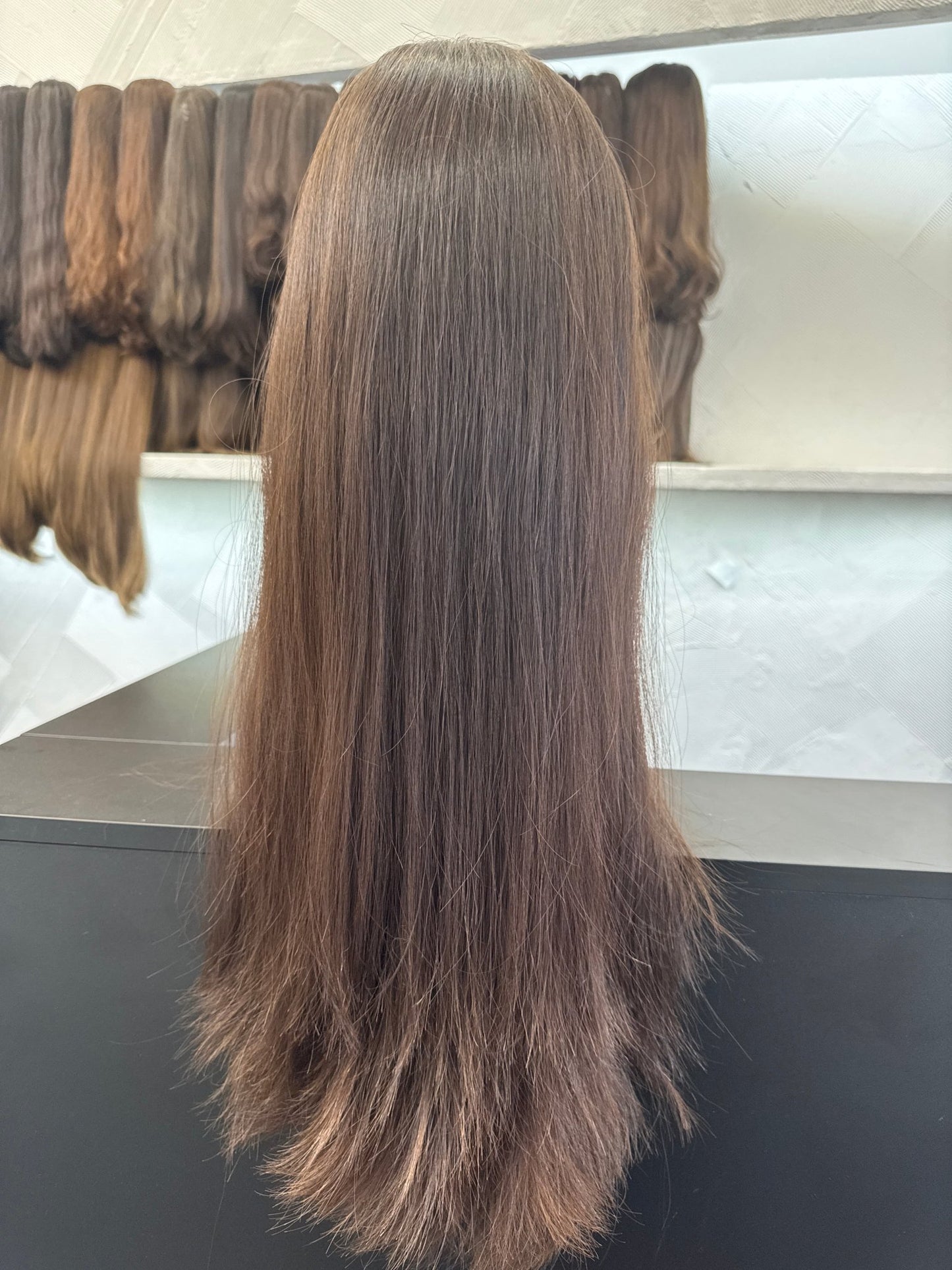 28" Human Hair Silk Top Wig | Dark Brown | Large Cap | Straight Human Hair Silk Top Wig | Tallie Wigs Los Angeles