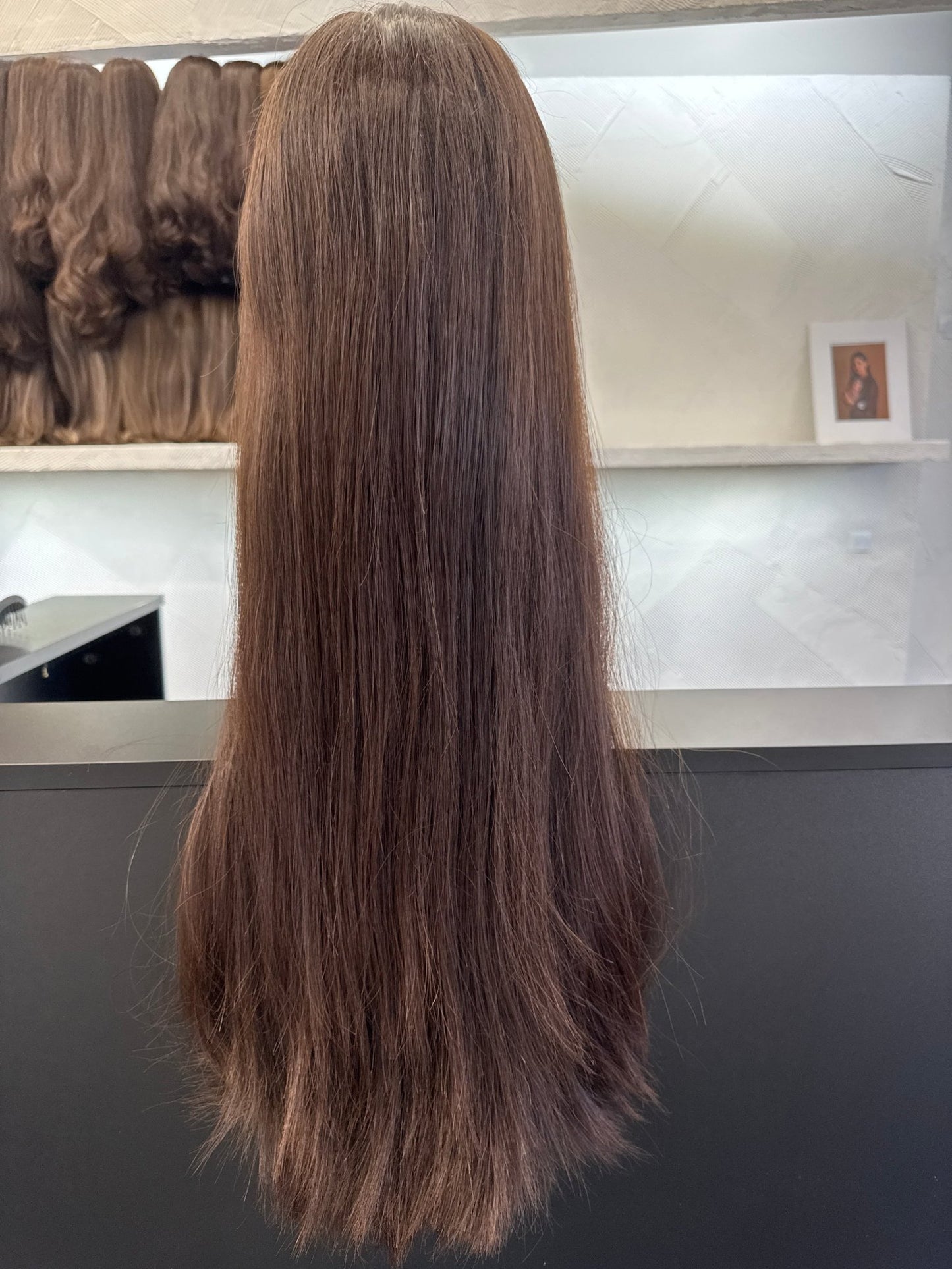 Medium Brown Lace Top Wig, 26 Inch | Straight, Medium Cap Human Hair Lace Top Wig | Tallie Wigs Los Angeles