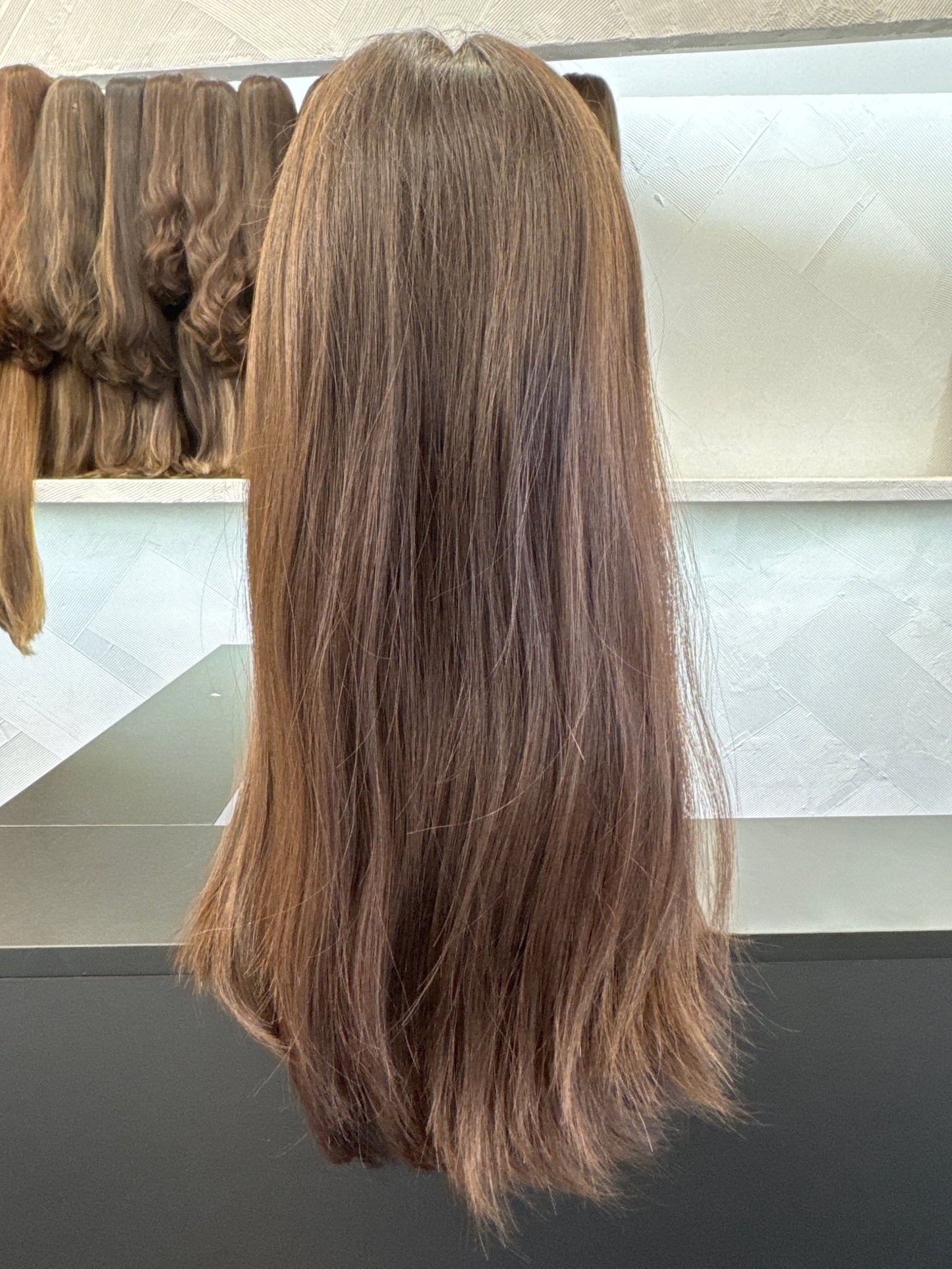 20" Human Hair Lace Top Wig | Medium Brown | Medium Cap | Straight Human Hair Lace Top Wig | Tallie Wigs Los Angeles