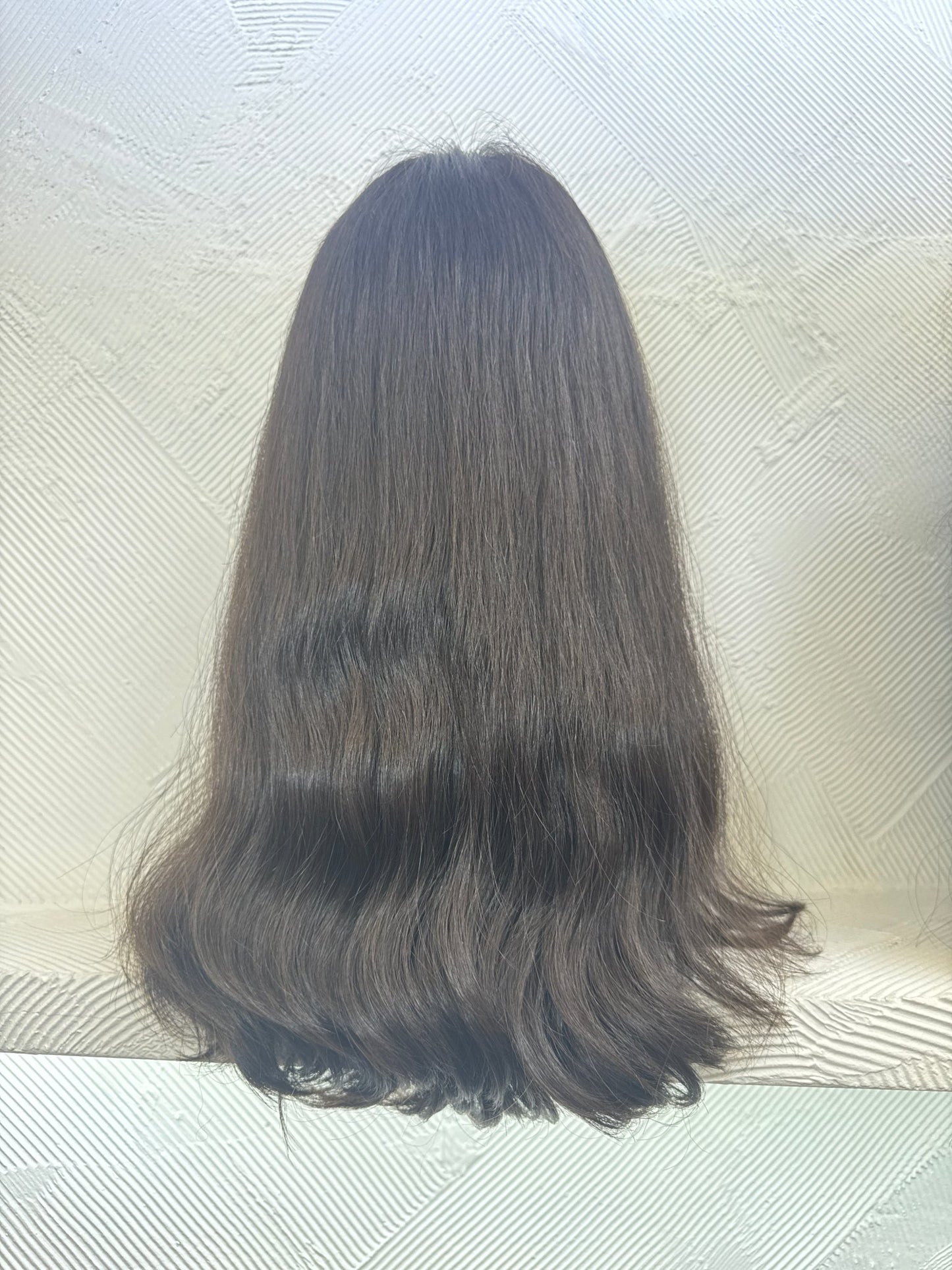 20" Dark Brown Lace Top Human Hair Wig | Wavy | Medium Cap Human Hair Lace Top Wig | Tallie Wigs Los Angeles