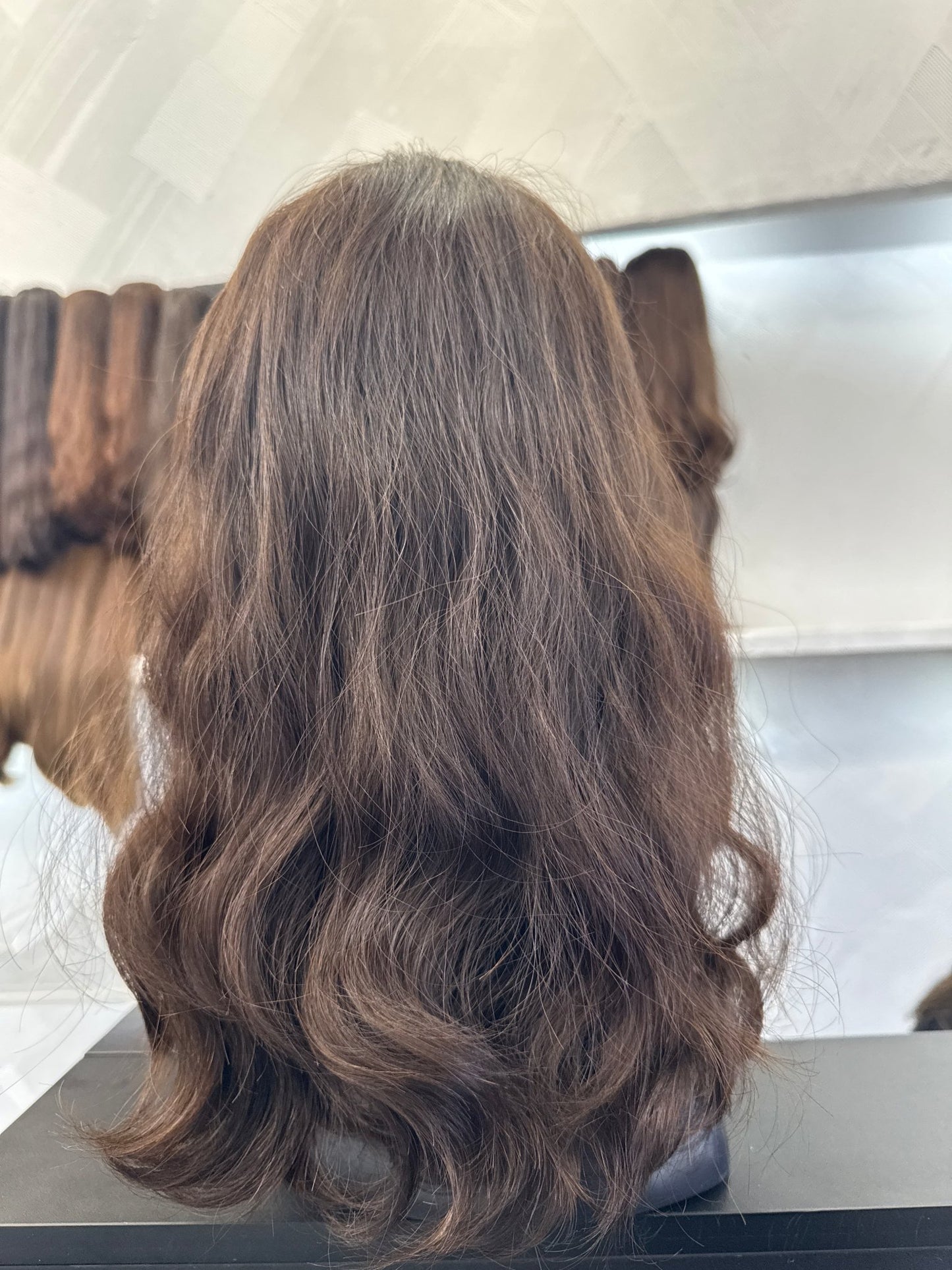 17" Human Hair Lace Top Wig | Dark Brown + Chestnut Brown | Medium Cap | Wavy Human Hair Lace Top Wig | Tallie Wigs Los Angeles