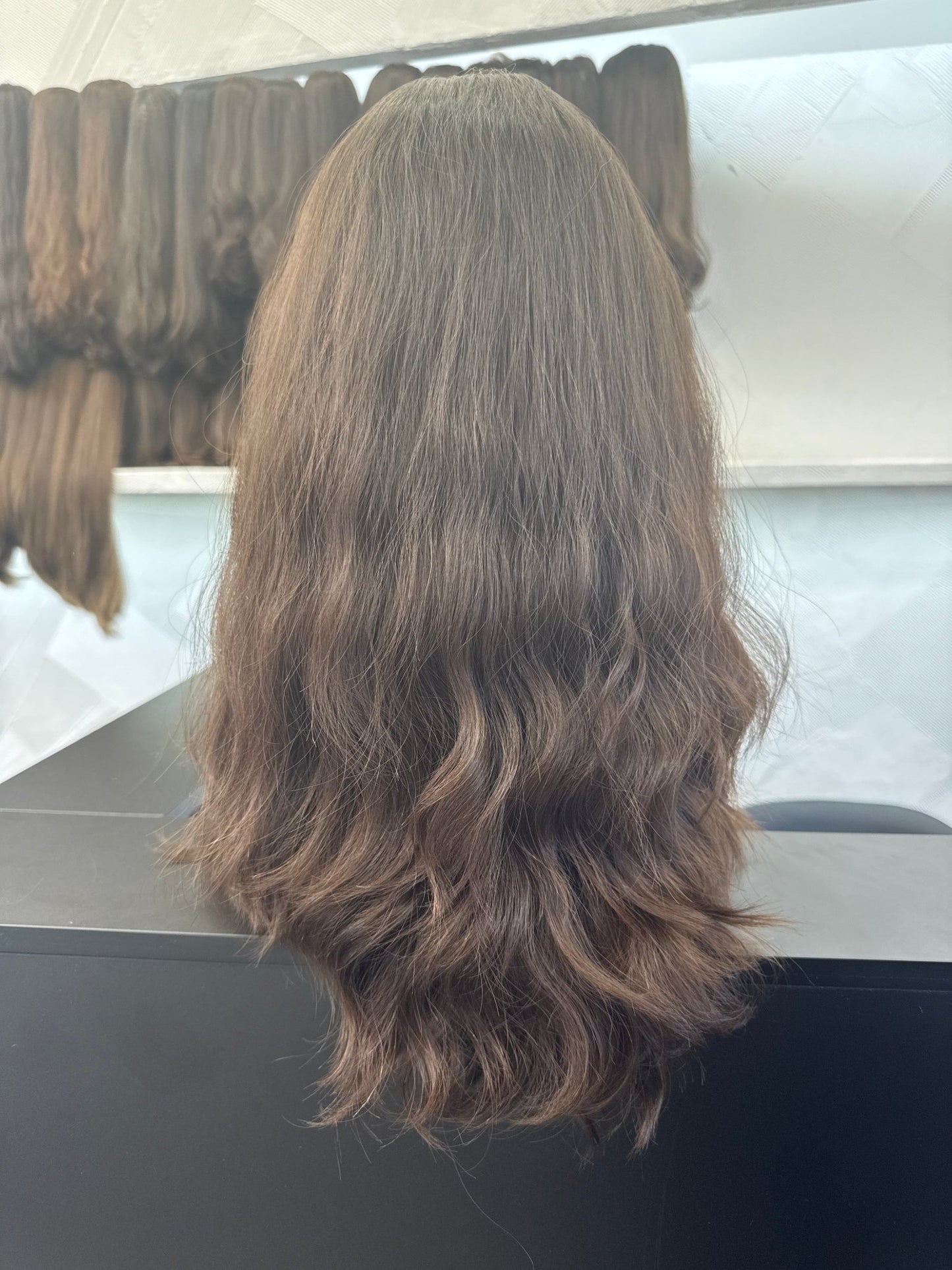 Medium Brown & Chestnut Brown Silk Top Wig, 22 Inch | Wavy, Medium Cap Human Hair Silk Top Wig | Tallie Wigs Los Angeles