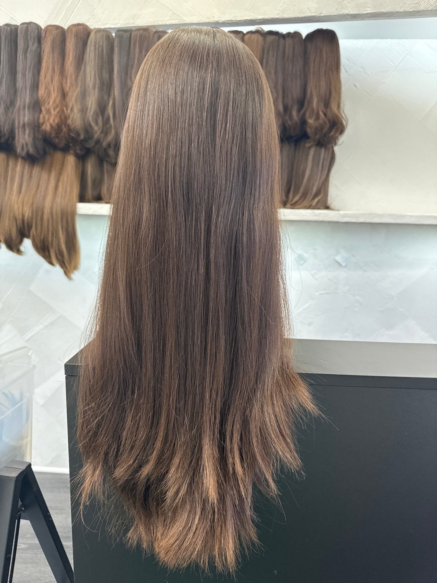 28" Human Hair Silk Top Wig | Dark Brown | Medium Cap | Straight Human Hair Silk Top Wig | Tallie Wigs Los Angeles