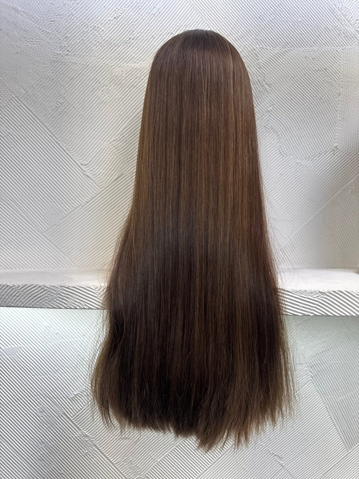 16" Human Hair Lace Top Wig | Chestnut Brown + Light Brown | Medium Cap | Straight Human Hair Lace Top Wig | Tallie Wigs Los Angeles