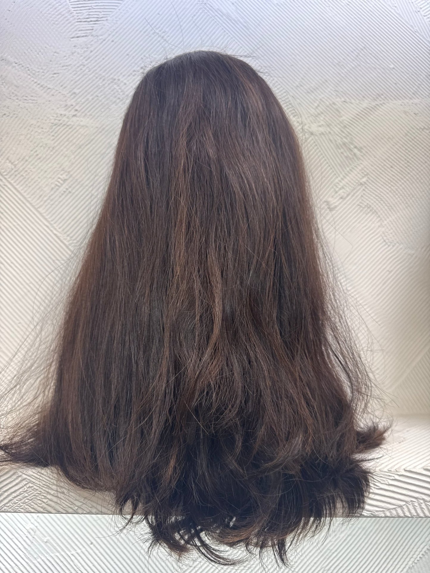 20" Human Hair Lace Top Wig | Dark Brown + Medium Blonde Brown | Large Cap | Straight Human Hair Lace Top Wig | Tallie Wigs Los Angeles