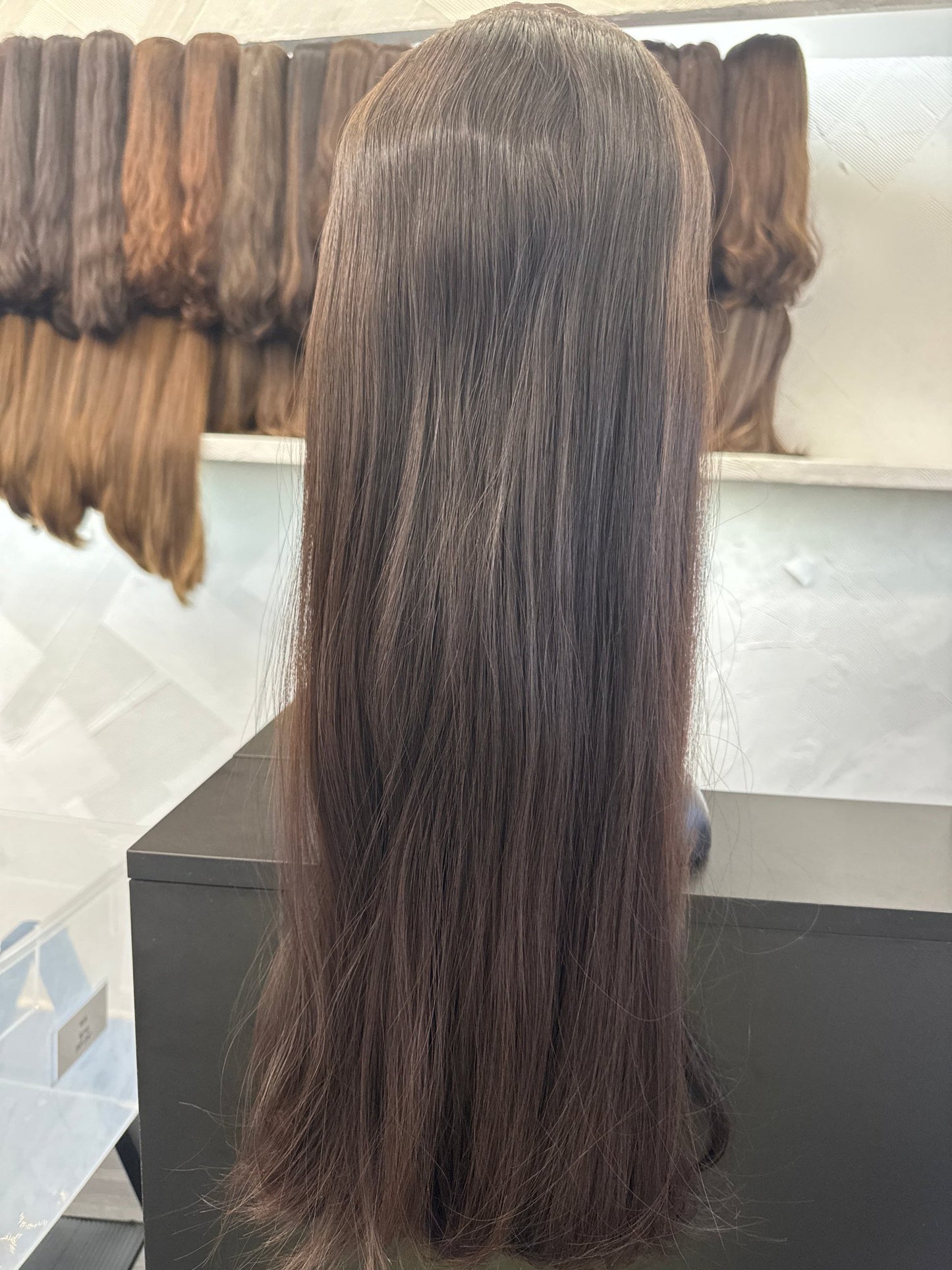 24" Human Hair Hat Fall Wig | Dark Brown | Large Cap | Straight Human Hair Hat Fall Wig | Tallie Wigs Los Angeles