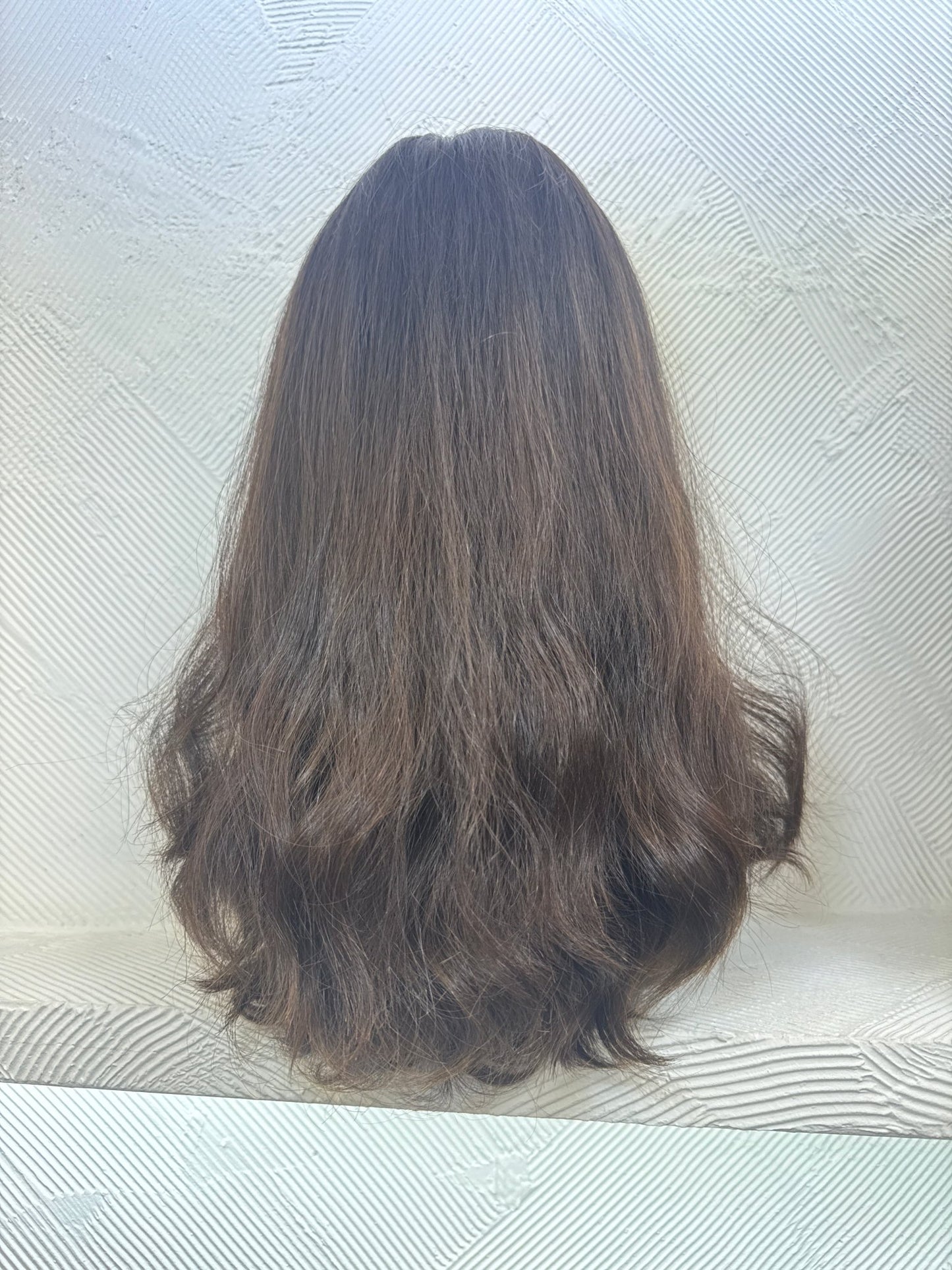 18" Human Hair Lace Top Wig | Dark Brown + Chestnut Brown | Medium Cap | Wavy Human Hair Lace Top Wig | Tallie Wigs Los Angeles