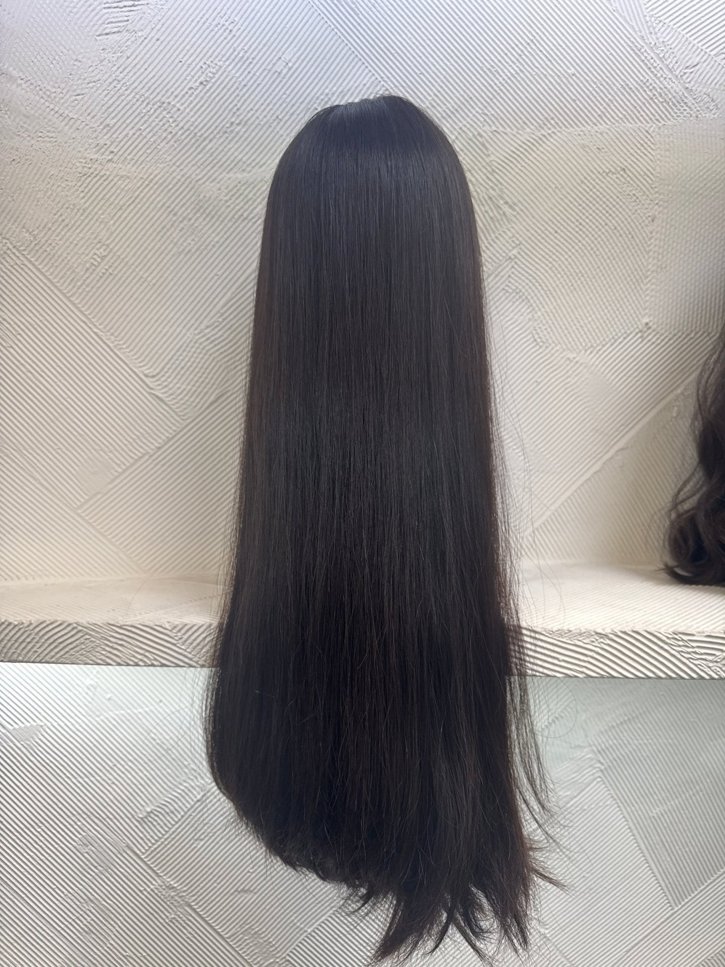 26" Human Hair Lace Top Wig | Dark Brown | Medium Cap | Straight Human Hair Lace Top Wig | Tallie Wigs Los Angeles