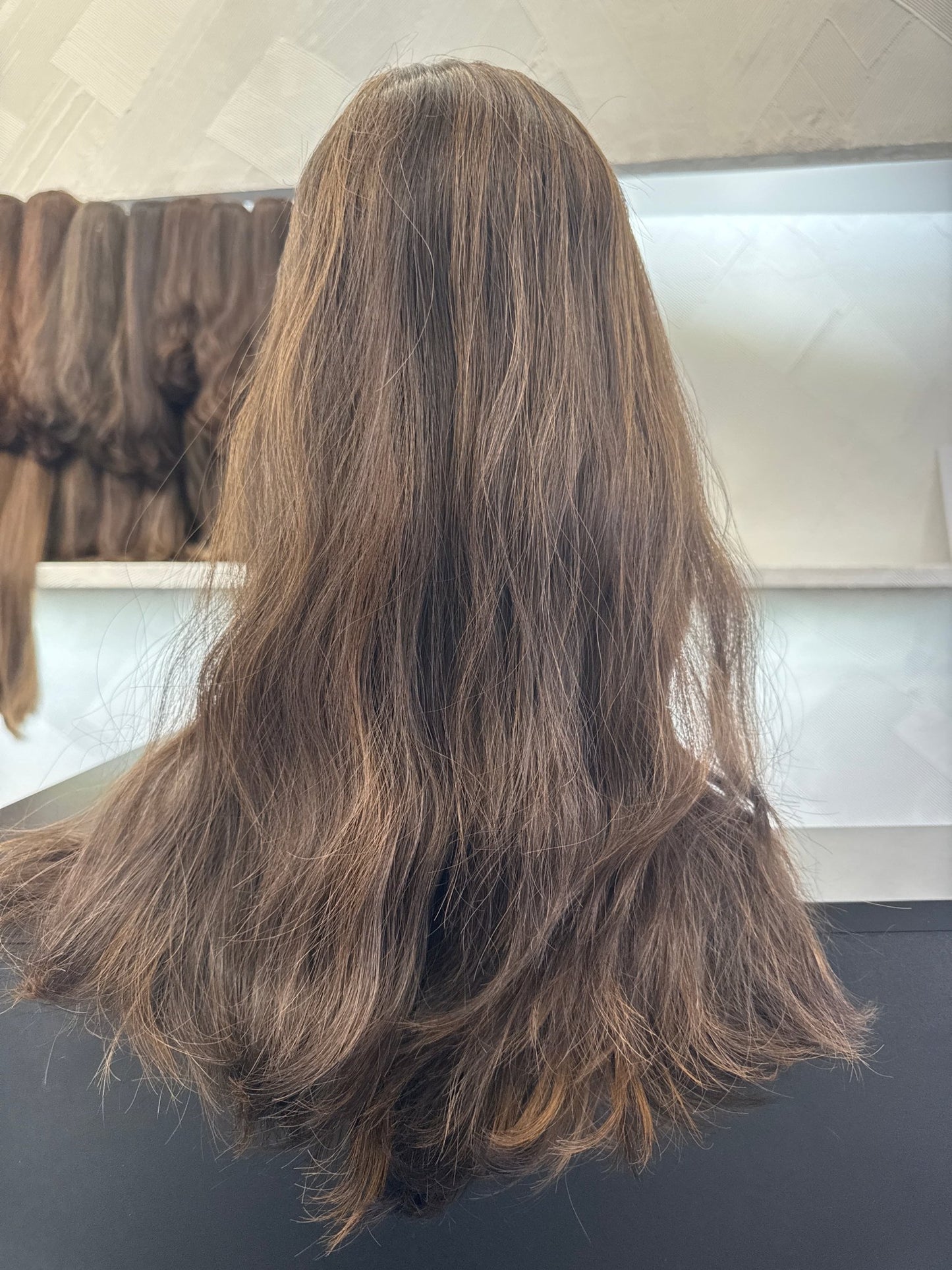 22" Human Hair Lace Top Wig | Jet Black + Dark Brown + Medium Blonde Brown | Medium Cap | Wavy Human Hair Lace Top Wig | Tallie Wigs Los Angeles
