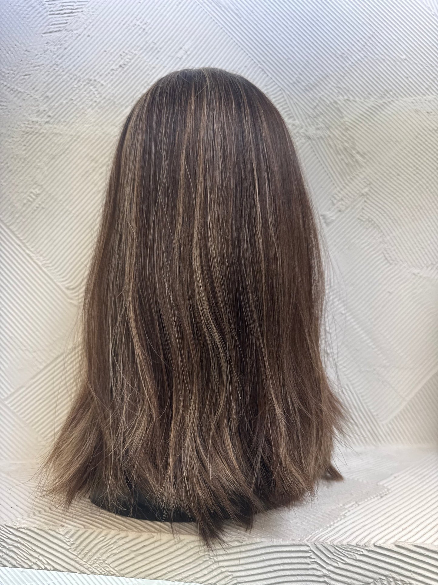 17" Human Hair Lace Top Wig | Dark Brown + Chestnut Brown + Golden Blonde | Medium Cap | Straight Human Hair Lace Top Wig | Tallie Wigs Los Angeles