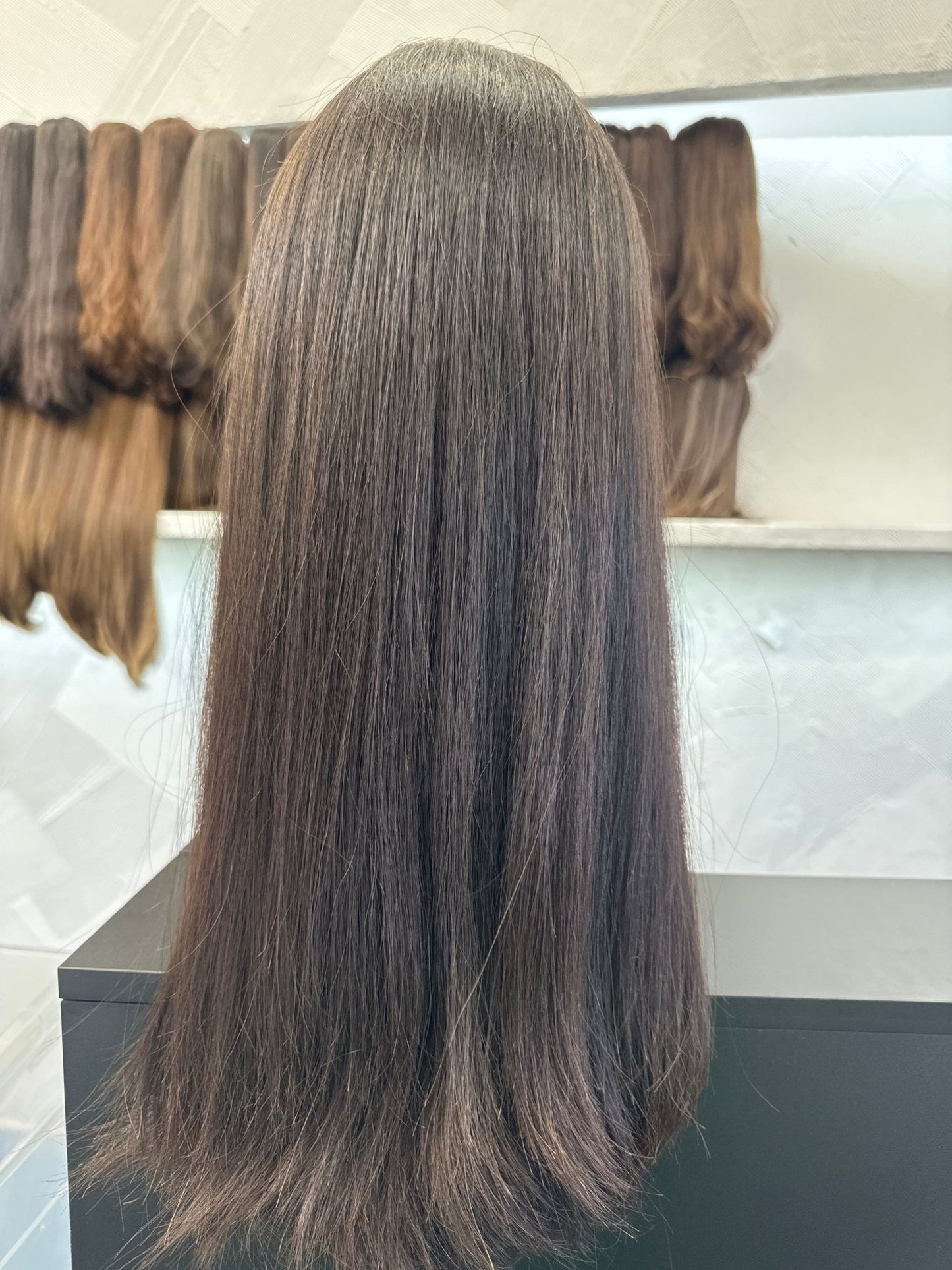 Dark Brown Lace Top Wig, 24 Inch | Straight, Large Cap Human Hair Lace Top Wig | Tallie Wigs Los Angeles