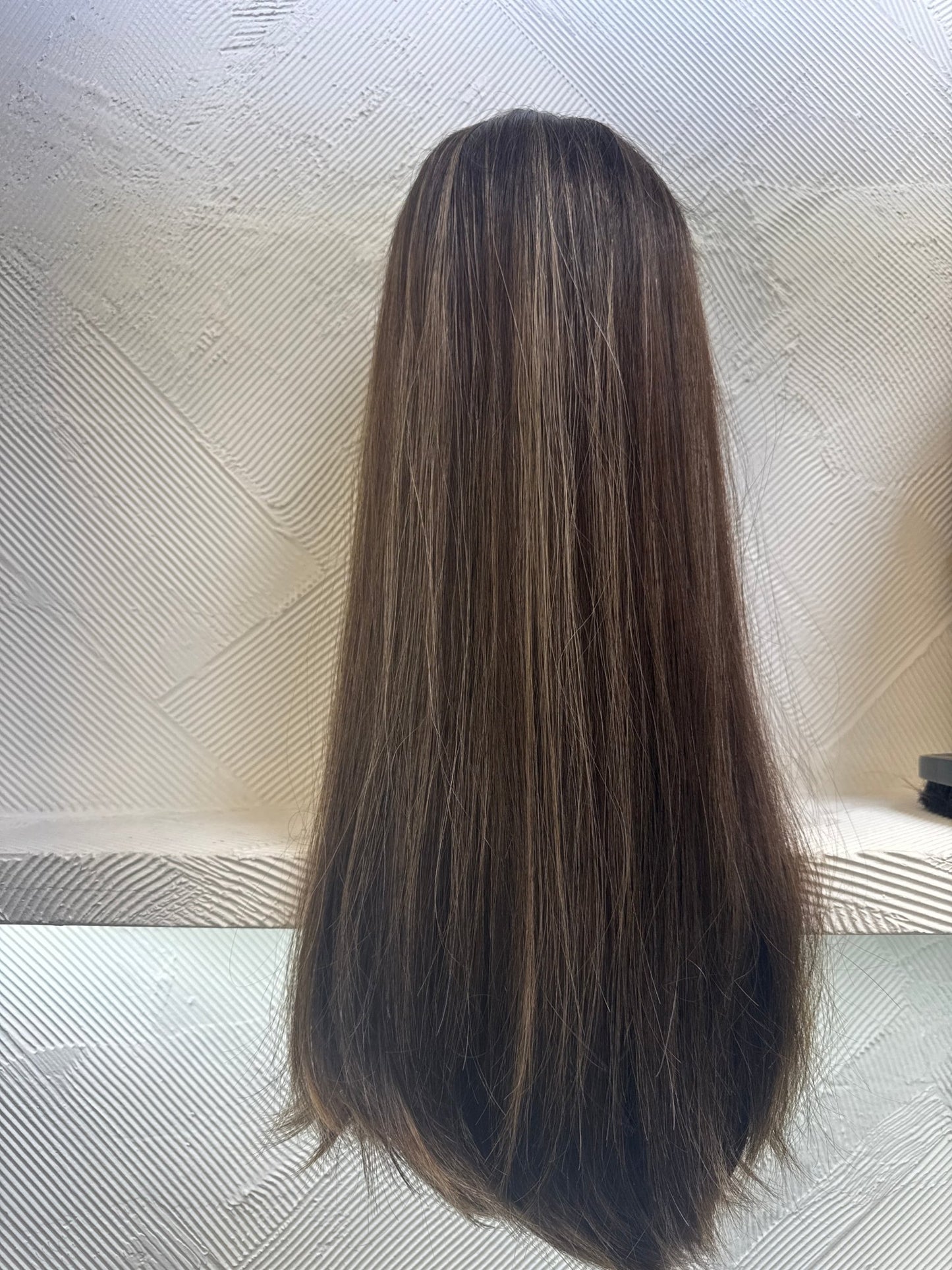 24" Human Hair Lace Top Wig | Dark Brown + Chestnut Brown + Golden Blonde | Medium Cap | Straight Human Hair Lace Top Wig | Tallie Wigs Los Angeles