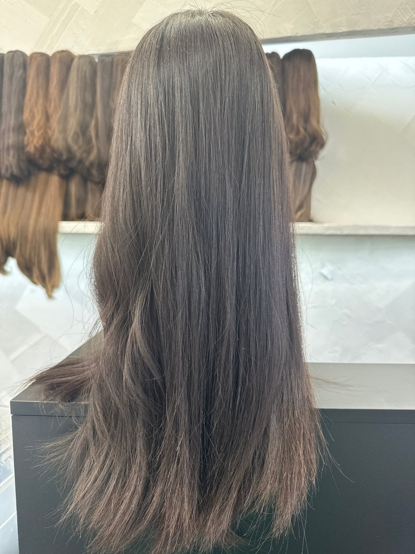 24" Human Hair Lace Top Wig | Dark Brown | Large Cap | Straight Human Hair Lace Top Wig | Tallie Wigs Los Angeles
