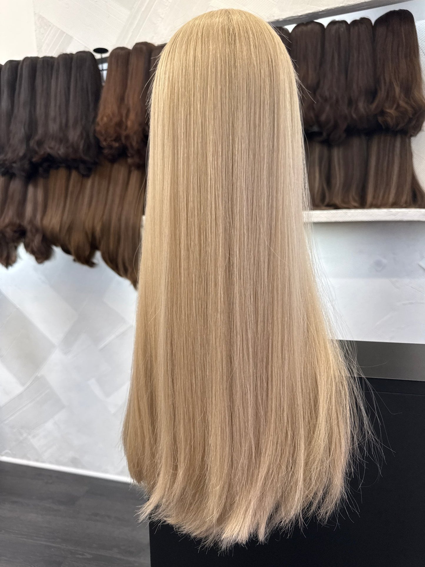 24" Human Hair Lace Top Wig | Golden Blonde | Medium Cap | Straight Human Hair Lace Top Wig | Tallie Wigs Los Angeles