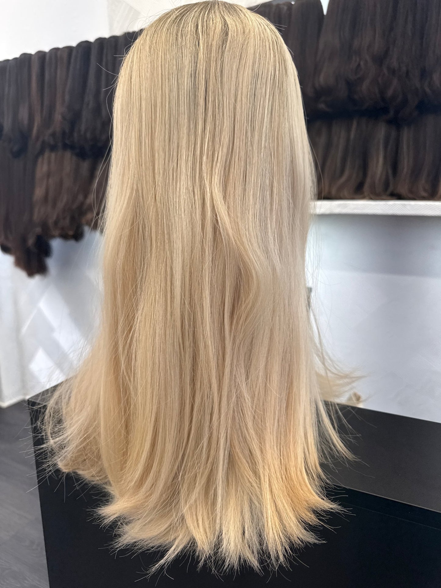 21" Human Hair Lace Top Wig | Strawberry Blonde + Golden Brown | Medium Cap | Straight Human Hair Lace Top Wig | Tallie Wigs Los Angeles