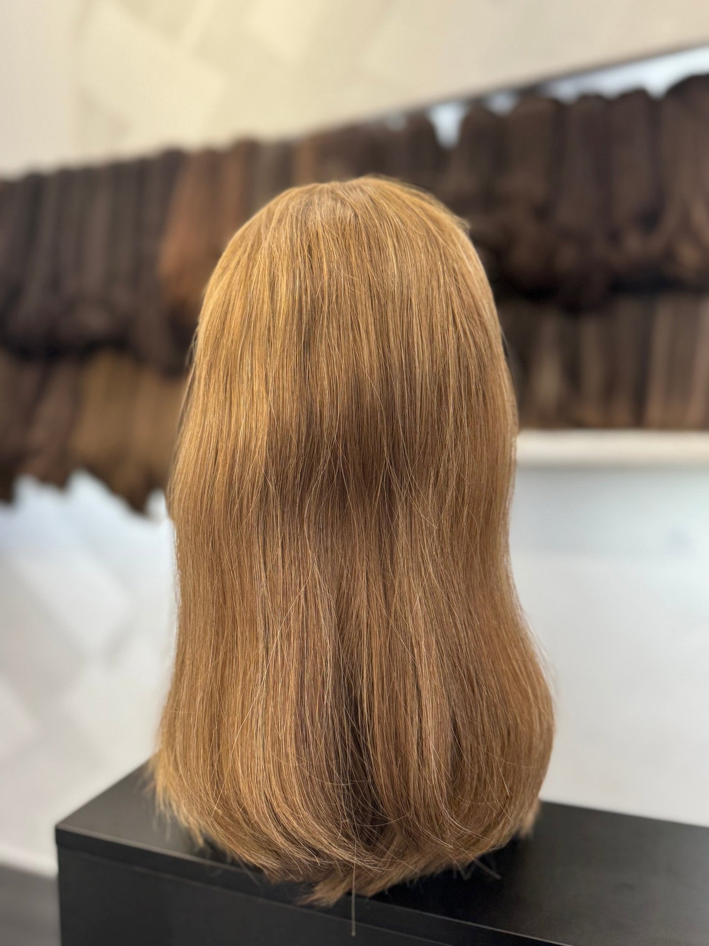 17" Human Hair Lace Top Wig | Medium Blonde Brown + Golden Blonde | Medium Cap | Straight Human Hair Lace Top Wig | Tallie Wigs Los Angeles