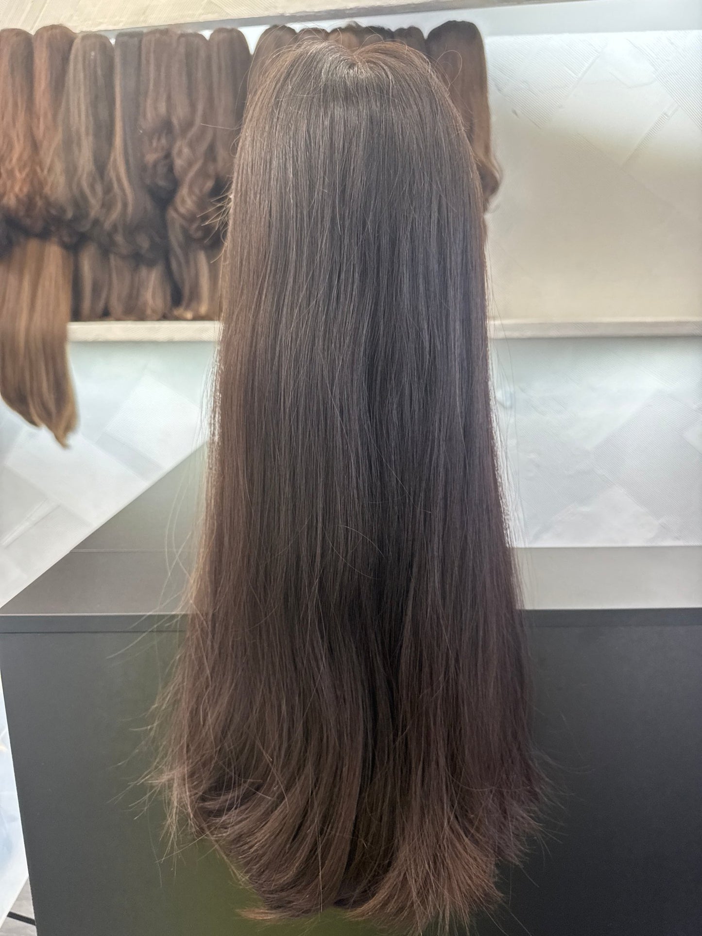 26" Human Hair Lace Top Wig | Dark Brown | Medium Cap | Straight Human Hair Lace Top Wig | Tallie Wigs Los Angeles