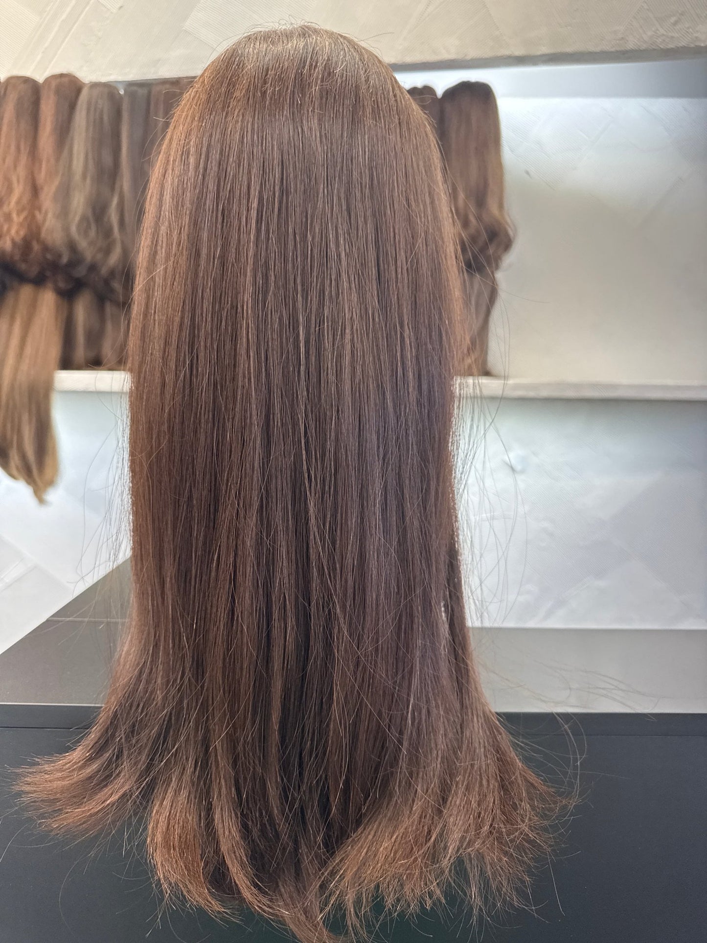 Chestnut Brown Lace Top Wig, 24 Inch | Straight, Medium Cap Human Hair Lace Top Wig | Tallie Wigs Los Angeles