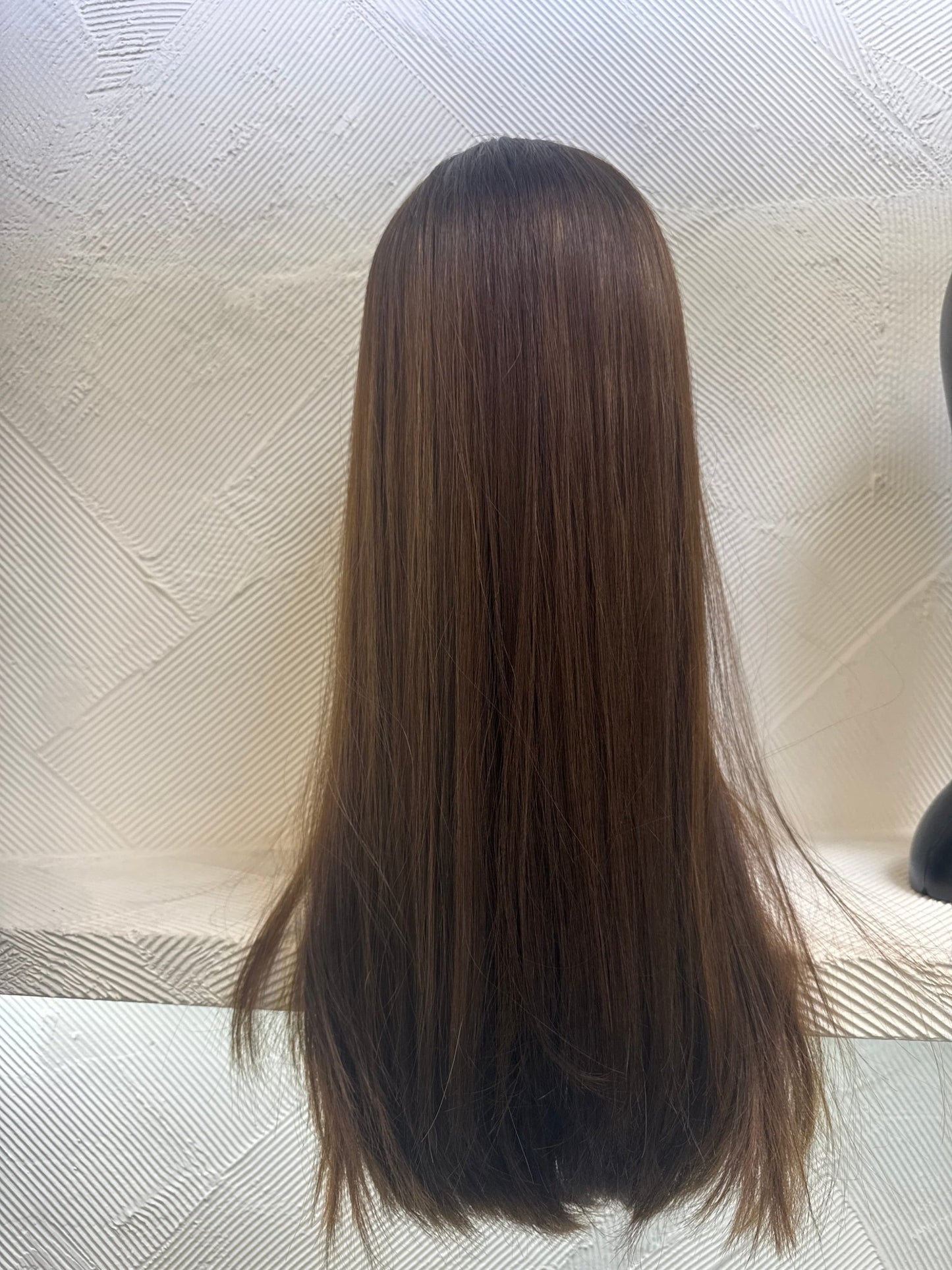 22" Human Hair Lace Top Wig | Chestnut Brown + Light Brown | Medium Cap | Straight Human Hair Lace Top Wig | Tallie Wigs Los Angeles