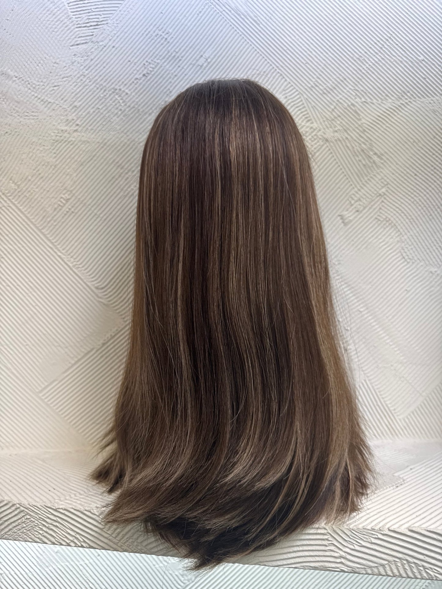 Dark Brown, Chestnut & Golden Blonde Lace Top Wig, 16 Inch | Straight | Medium Cap Human Hair Lace Top Wig | Tallie Wigs Los Angeles
