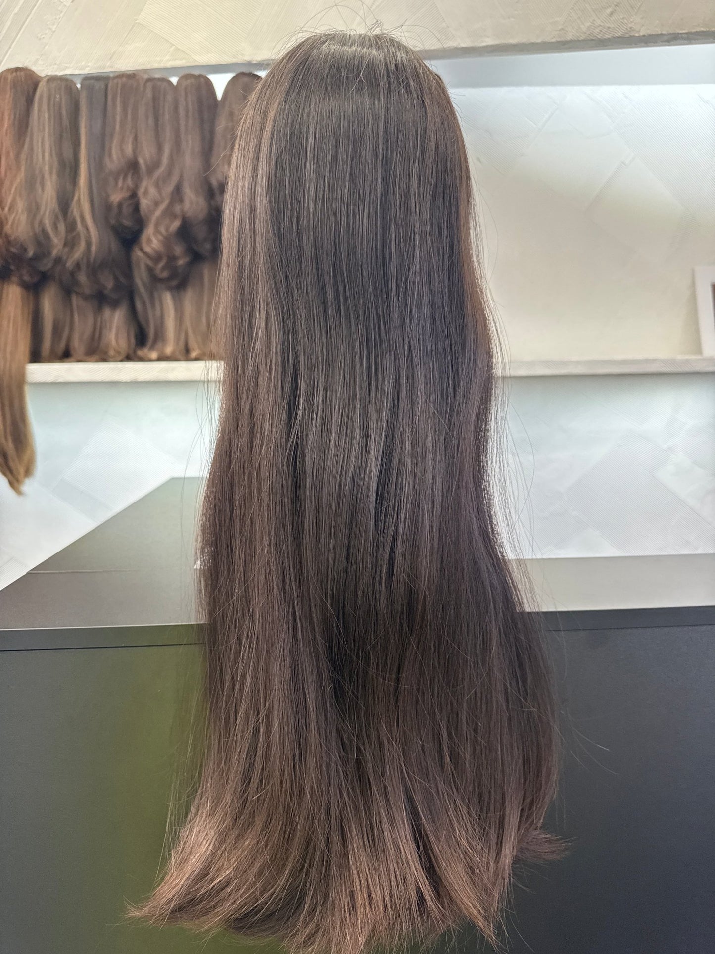 26" Human Hair Lace Top Wig | Dark Brown | Medium Cap | Straight Human Hair Lace Top Wig | Tallie Wigs Los Angeles