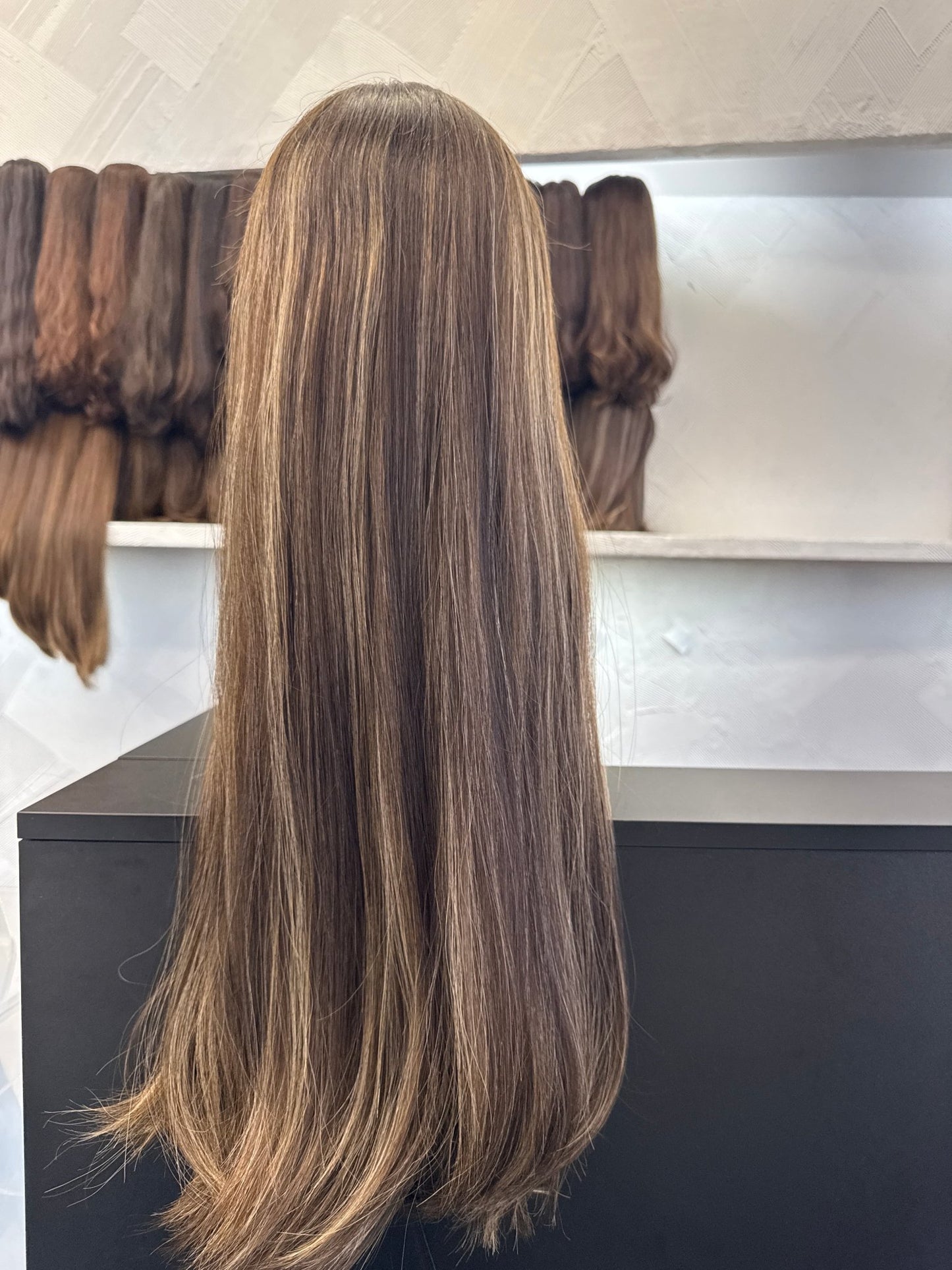 26" Human Hair Lace Top Wig | Dark Brown + Chestnut Brown + Golden Blonde | Medium Cap | Straight Human Hair Lace Top Wig | Tallie Wigs Los Angeles