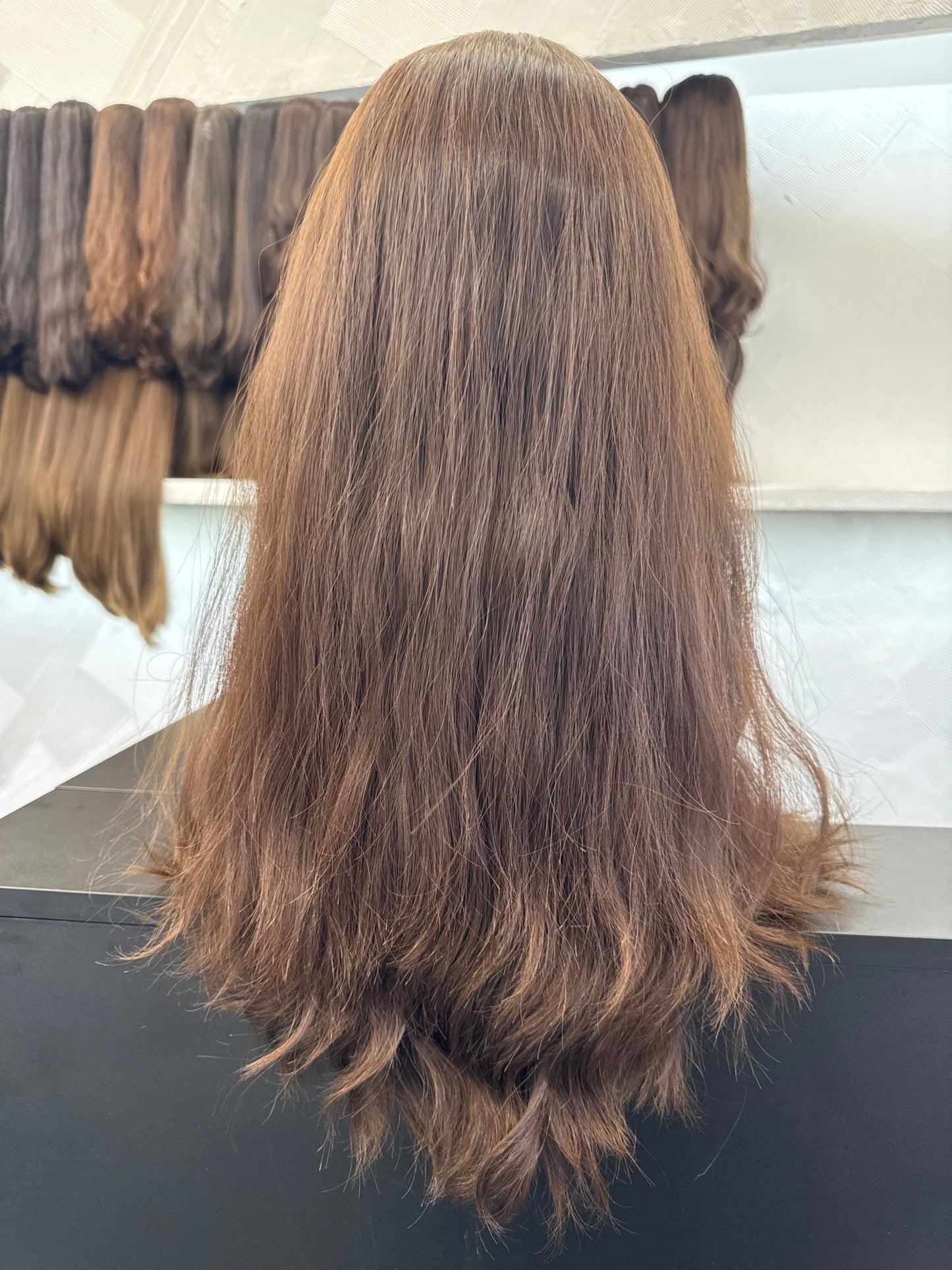 Chestnut Brown Silk Top Wig, 24 Inch | Wavy, Medium Cap Human Hair Silk Top Wig | Tallie Wigs Los Angeles